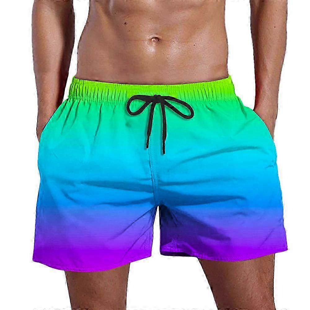 Mens Gradient Color Beach Pants Elastic Waisted Drawstring Shorts Summer Holiday Swim Trunks 2025