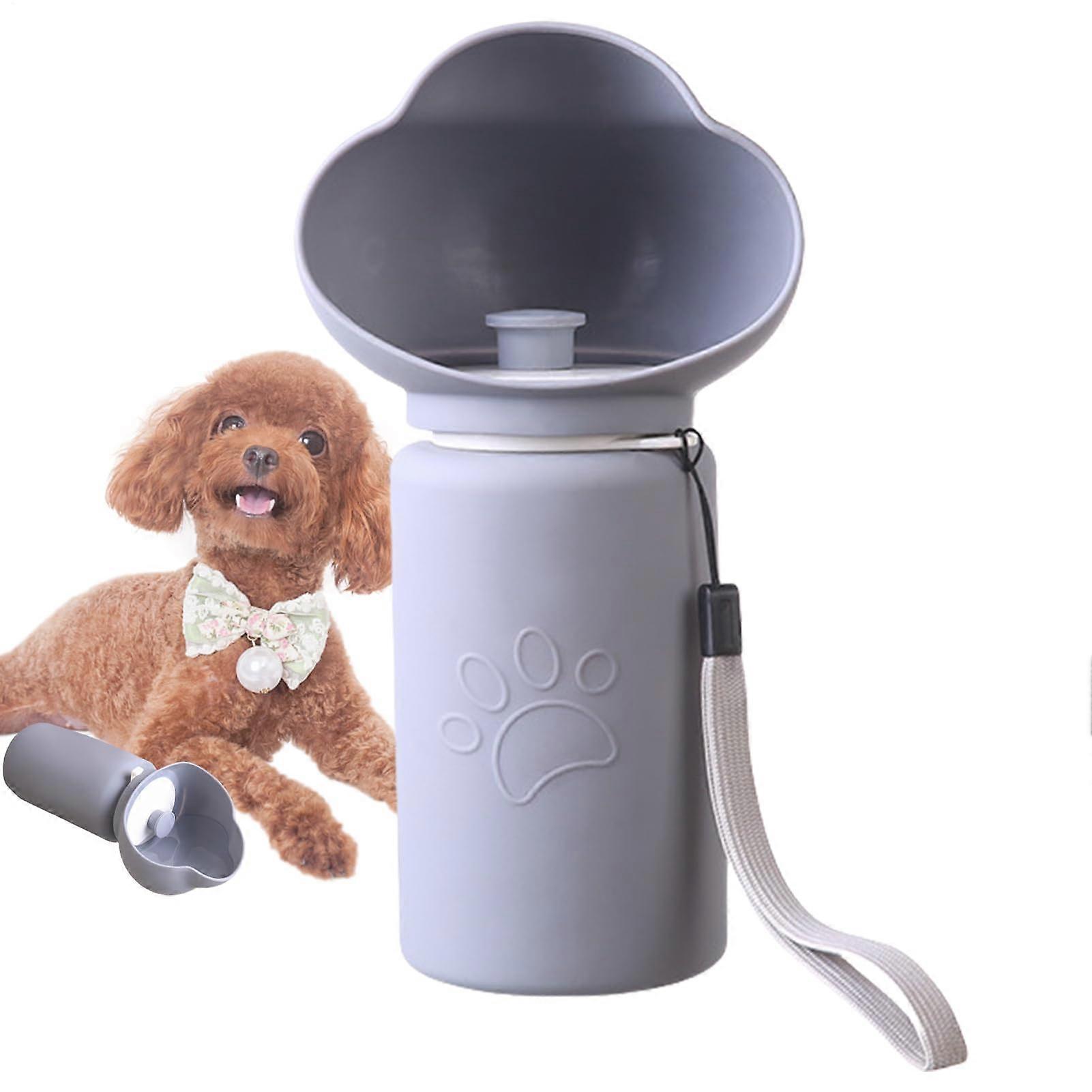 Portable Water Bottle for Dogs, Leak-Proof Foldable Dispenser Bowl for Outdoor Camping, High-Temperature Resistant, Gray