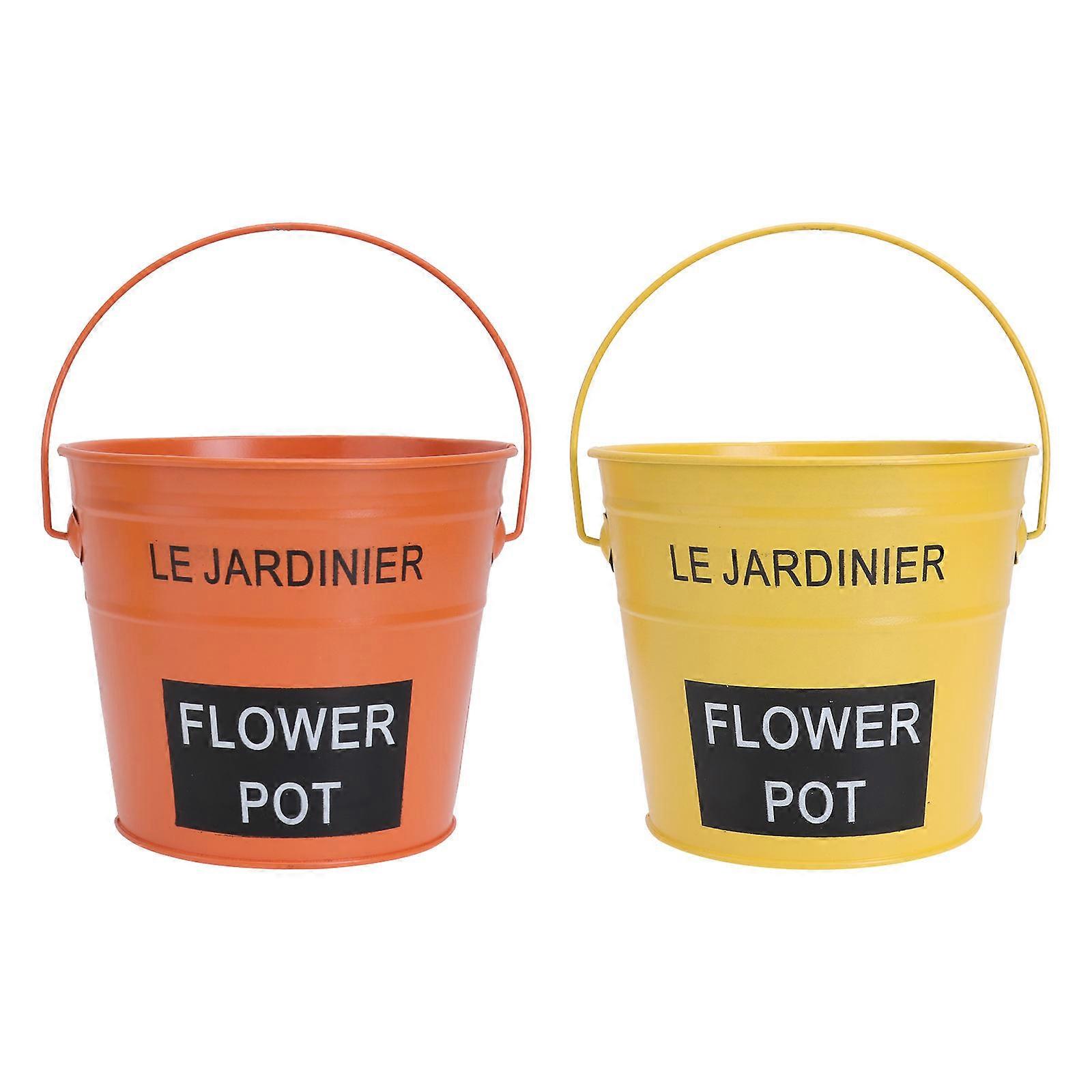 Ironwork Flower Bucket for Storage 2Pcs Handheld Gardening Pot Assorted Color