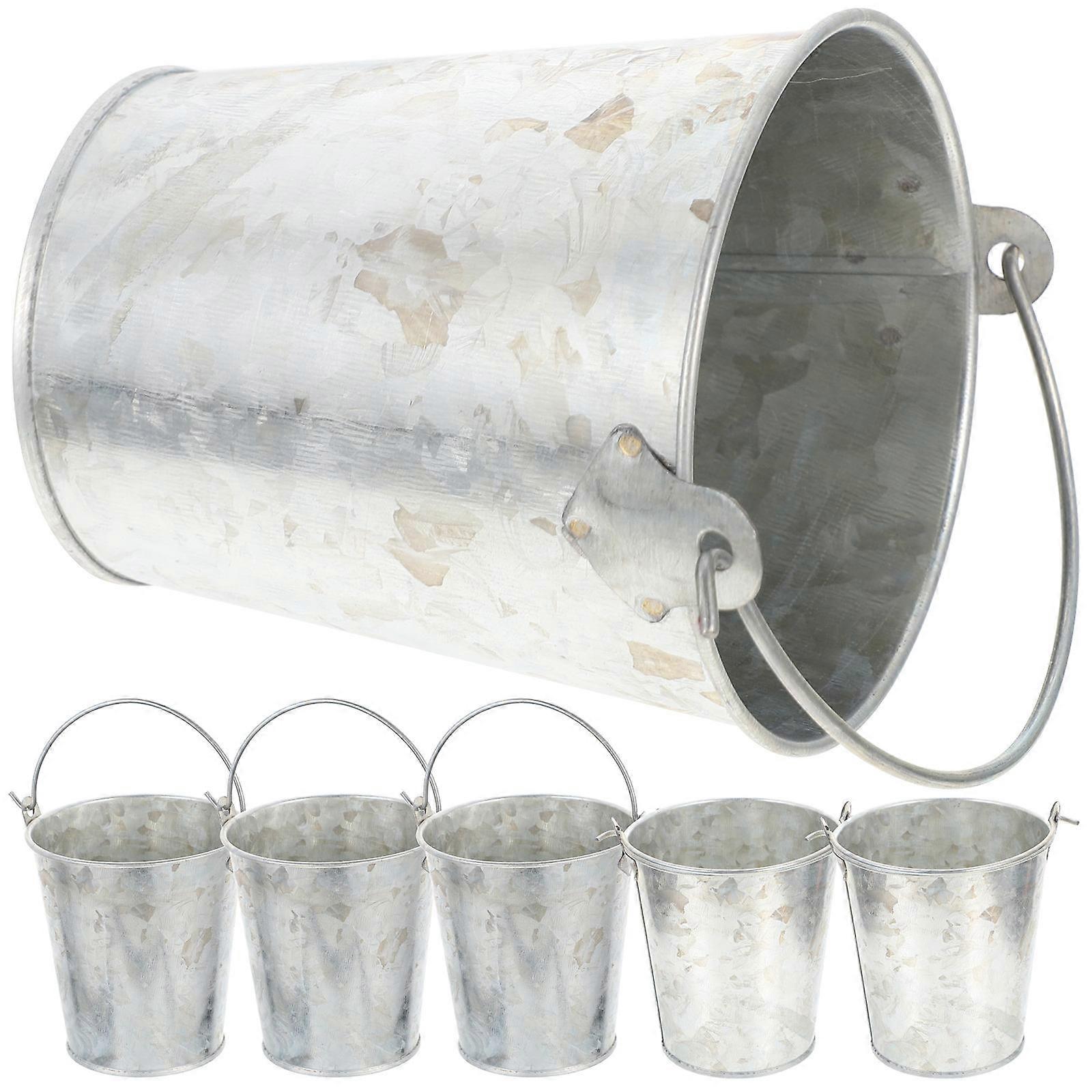 Flower Pot Set Multi-Purpose Retro Iron Flowerpots for Garden Accessories Grey Iron Water Holding 6Pcs