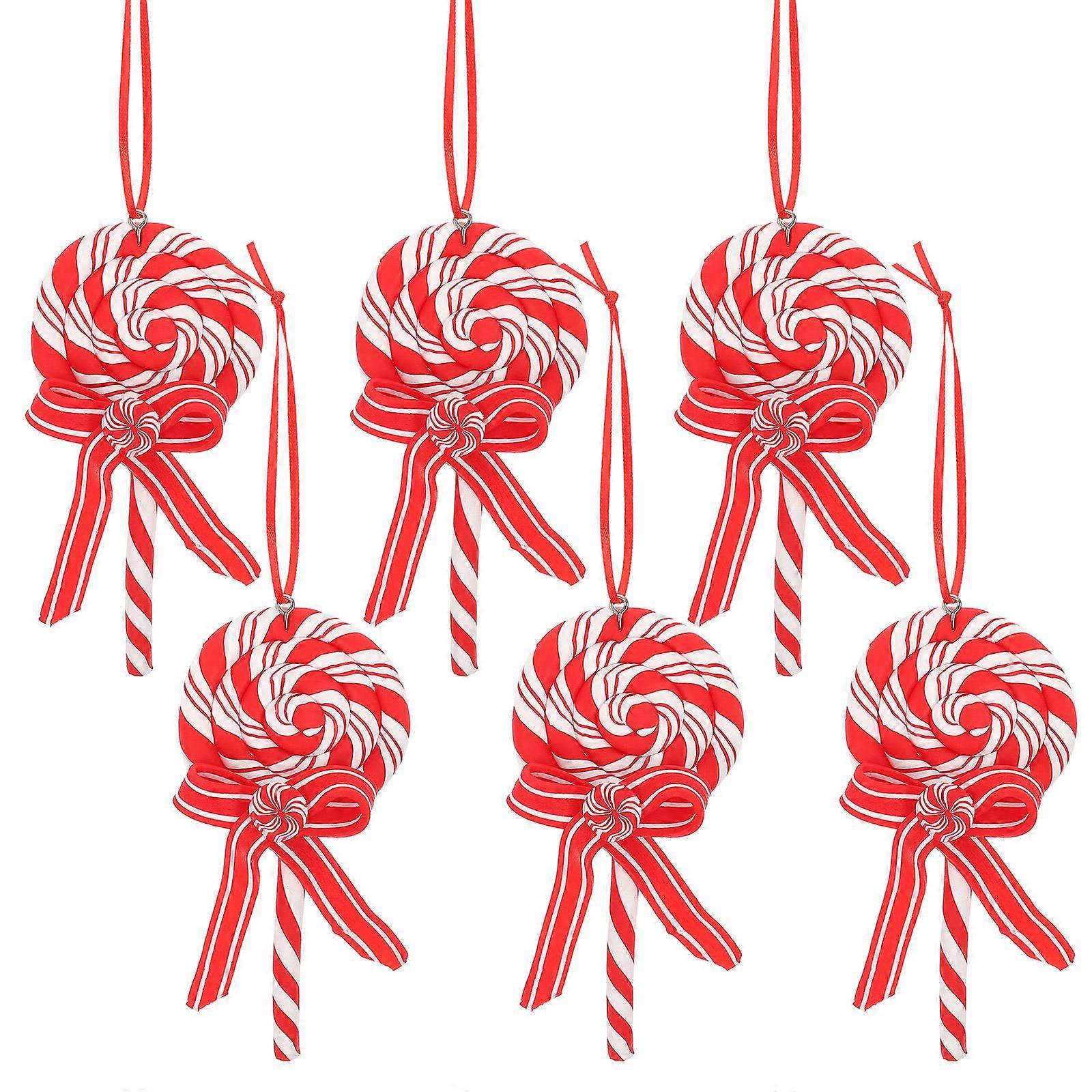 Red Polymer Clay Candy Tree Hanging Decor for Christmas Party 5Pcs