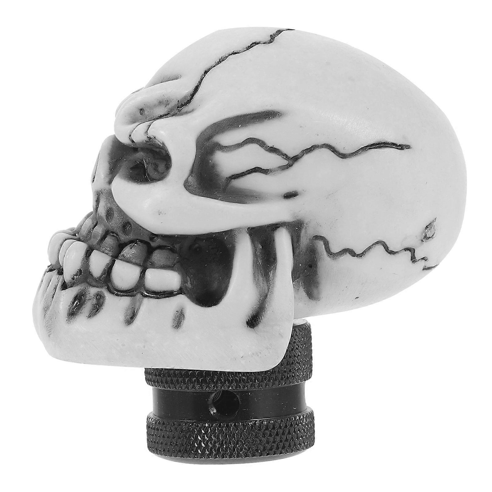 Skull Shape Car Gear Shift Knob Stylish White Resin Handle Decoration 1Set Enhances Driving Experience