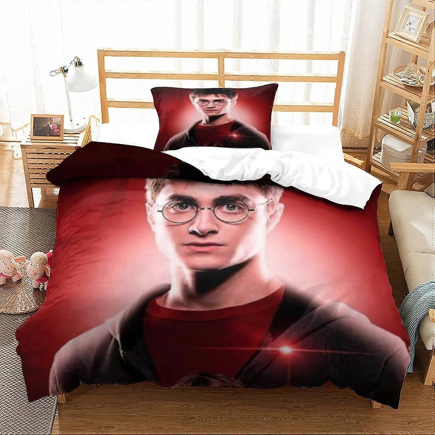 yy-42) H-Harry P-Potter Bettbezug-Set für Kinder, Jungen, Jugendliche, Bettbezug, moderne Bettwäsche, 3D-Druck, Filmplakat, Tagesdecke, 2-teilig mit Kissen