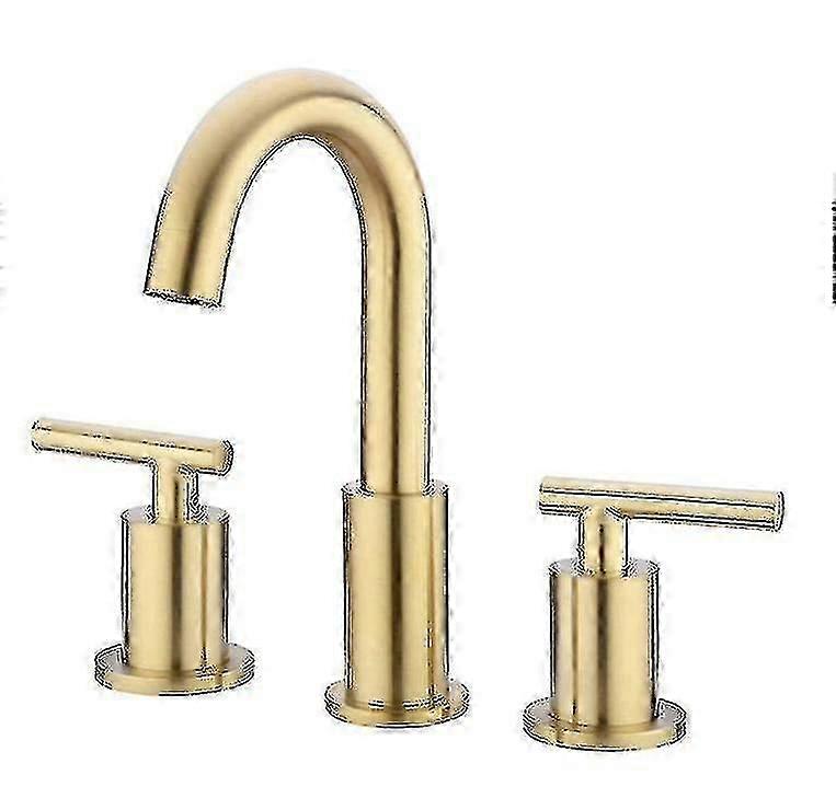 Piao 2 Handle 8 Inch Brass Bathroom Sink Faucet 3 Hole Widespread With Valve And Cupc Water Supply Hoses, With Overflow