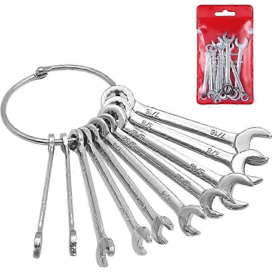 10pcs Mini Spanner Wrenches Set Key Ring Spanner Explosion-proof Pocket British/Metric Type Wrenches 26s