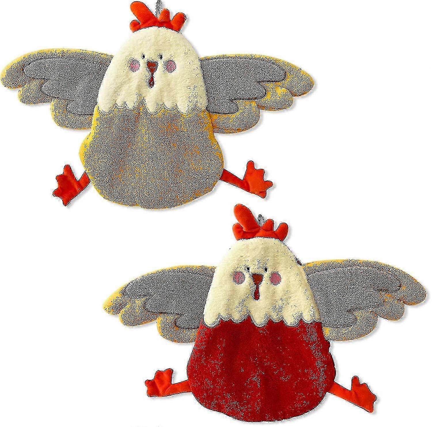 2 Pack Super Absorbent Cute Chicken Hand Towel With Hanging Loop