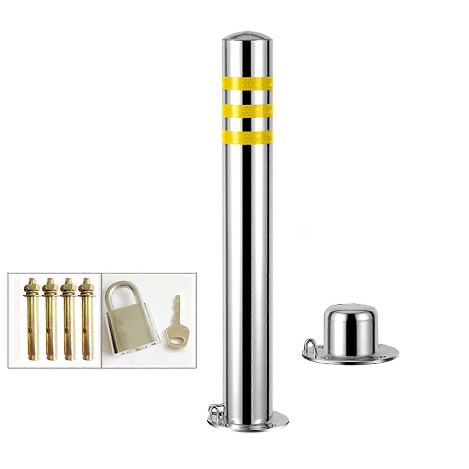 Poteaux de borne de stationnement en acier inoxydable pour la sécurité des parkings et des allées, dimensions 76 x 600 mm et 76 x 750 mm, installation facile.