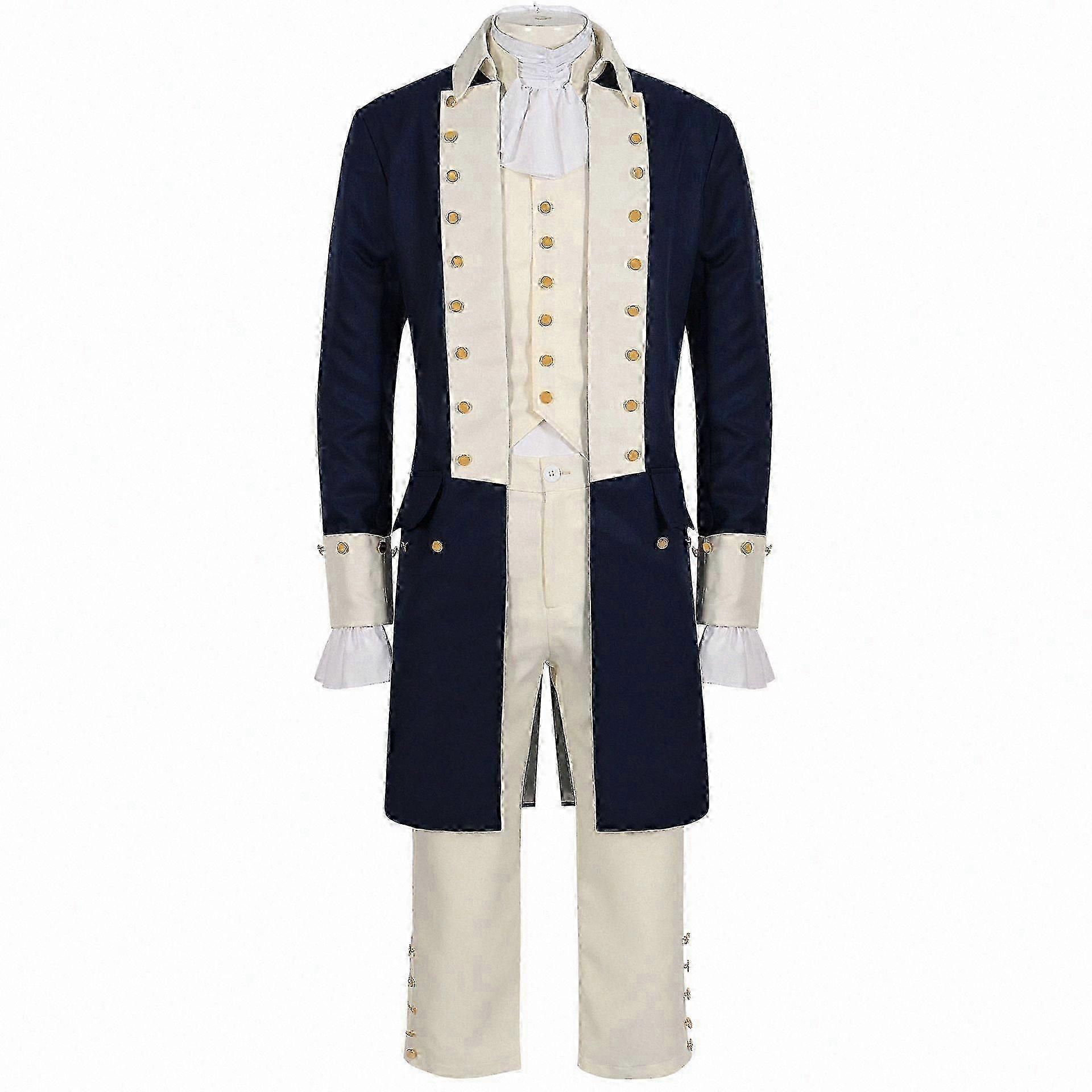 Men's 18th Century Historical Costume Set with Ruffled Shirt, Vest and Tailcoat (S-2XL)