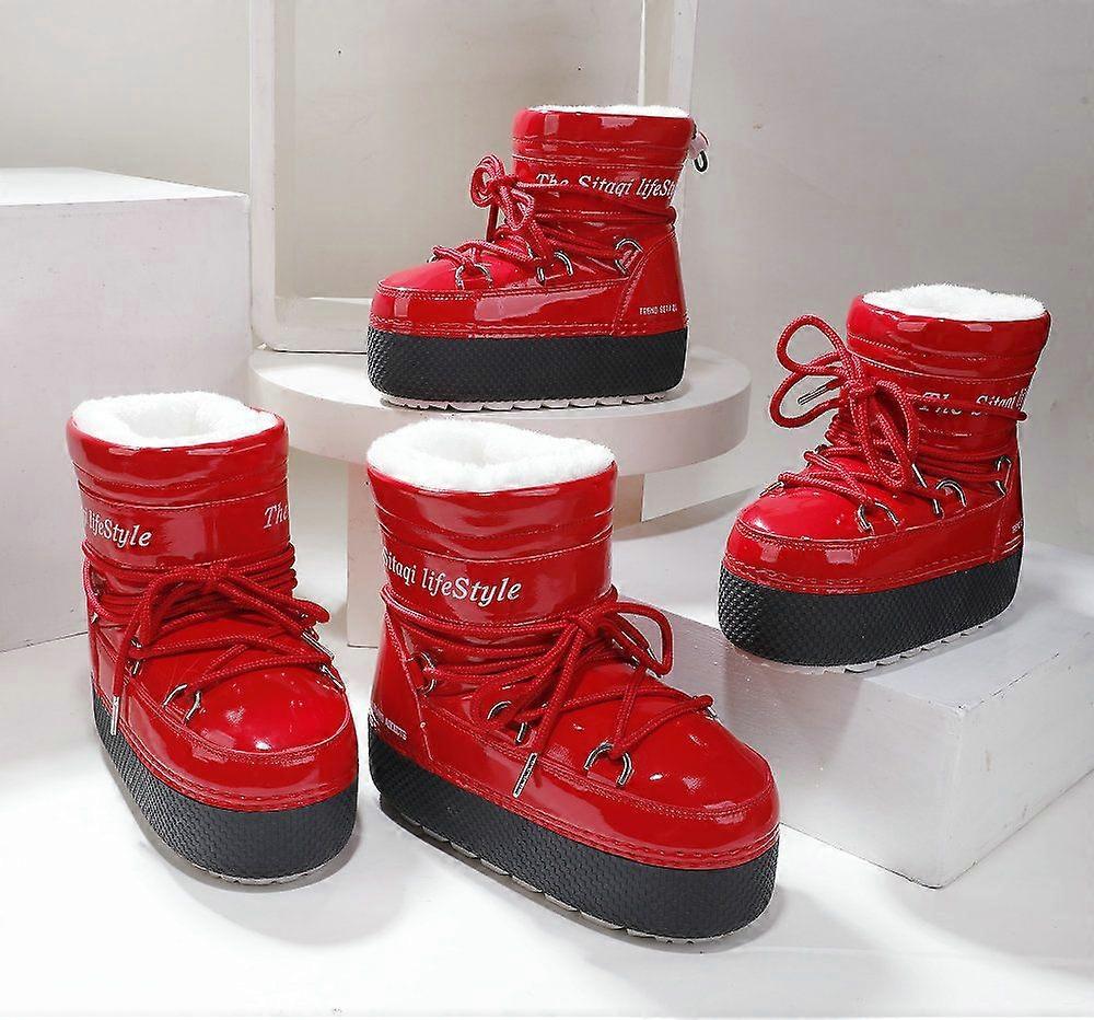 Kids Parent-Child Snow Boots Bright Color Ski Thick Sole Women's Moon Boots Waterproof Anti-Slip Space Boots