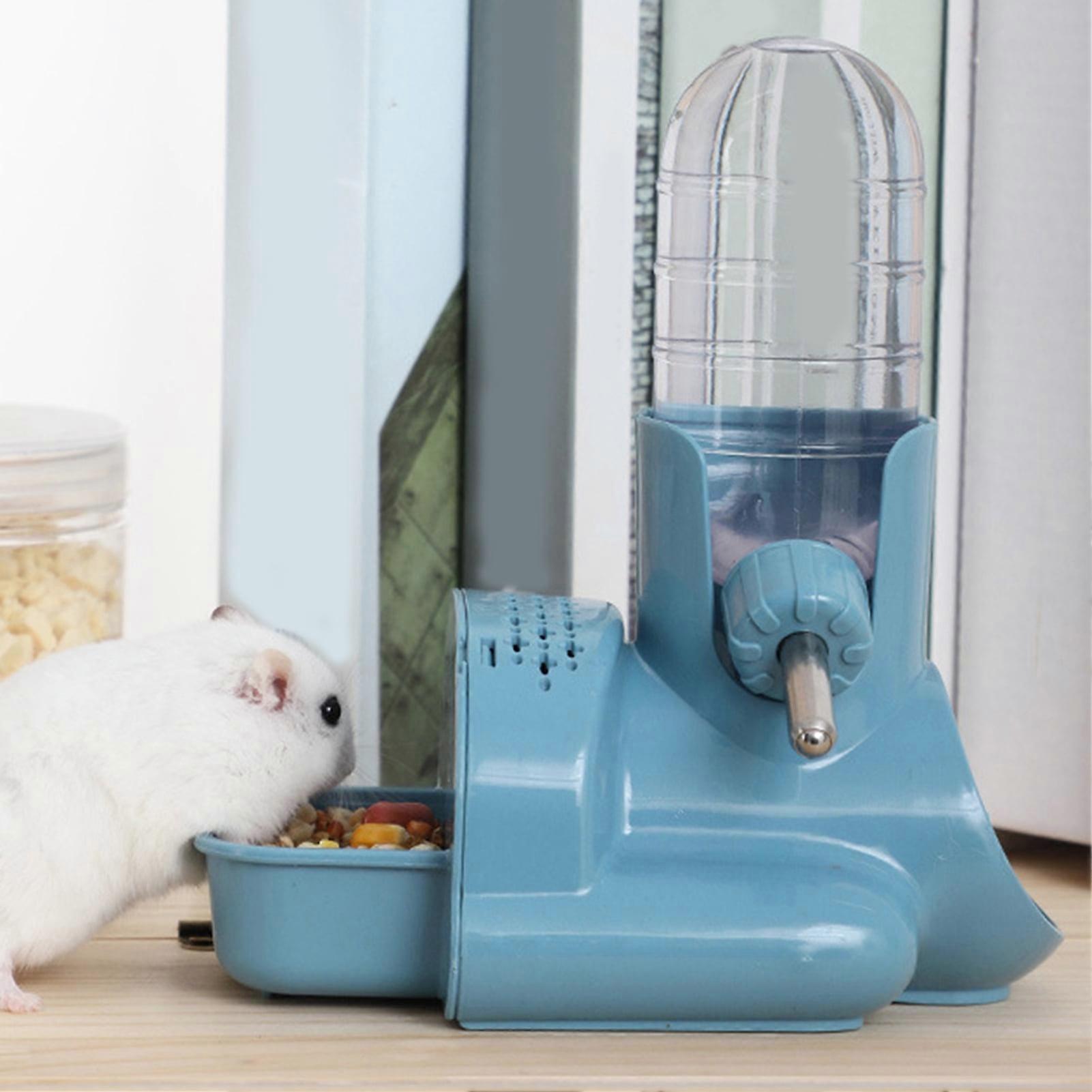 Hamster Water Bottle with Tunnel, Little Pet Auto Drinking Bottle & Food Container Base Hut, Compatible with Small Animals