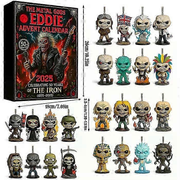 24 Days Eddie Advent Calendar 2025,The Metal EDDIE Figures Ornament Christmas Band Pendant Advent Calendar 24pcs Figure Keychain-