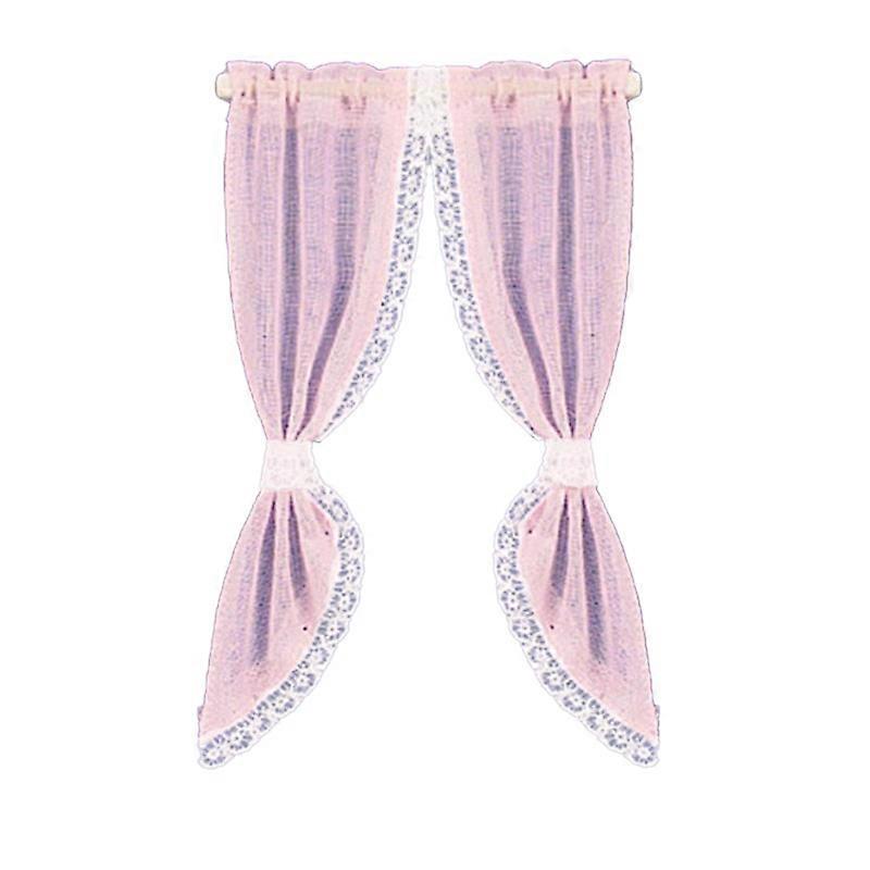 Dolls House Pink Demi Curtains On Rail Miniature 1:12 Scale Window Accessory