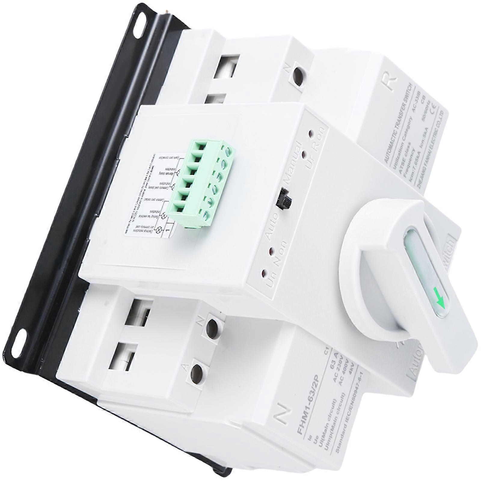 Compact 2P 63A Automatic Transfer Switches 220V 110V Circuit Breaking Safe Power Management Plastic for Household Use Multicolor