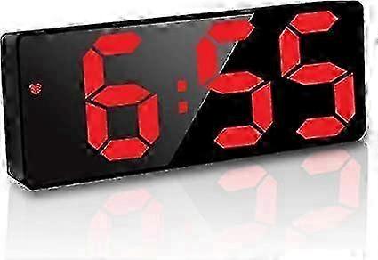 w Alarm Clock Digital Battery Powered, LED Travel Alarm Clocks Beside Mains Powered Non Ticking with Temperature Date Time Brightness Ad