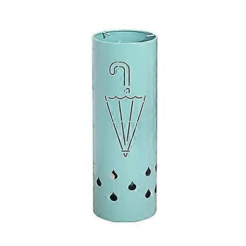 Umbrella Stand Metal Openwork Design with Hooks, Round Indoor Umbrella Holder for Hallway Blue