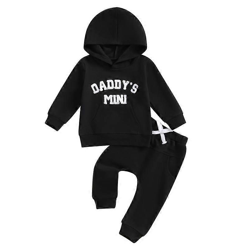 Canrulo Baby Boy Fall Winter Outfits Daddy's Mini Letter Embroidery Long Sleeve Hooded Tops Sweatshirt Pants Toddler Clothes Set