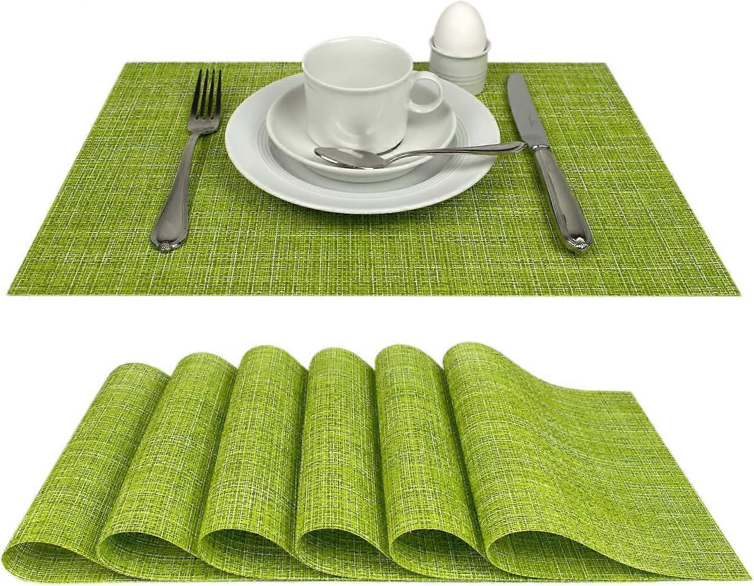 Washable placemats, set of 6, green, table mat is wipeable