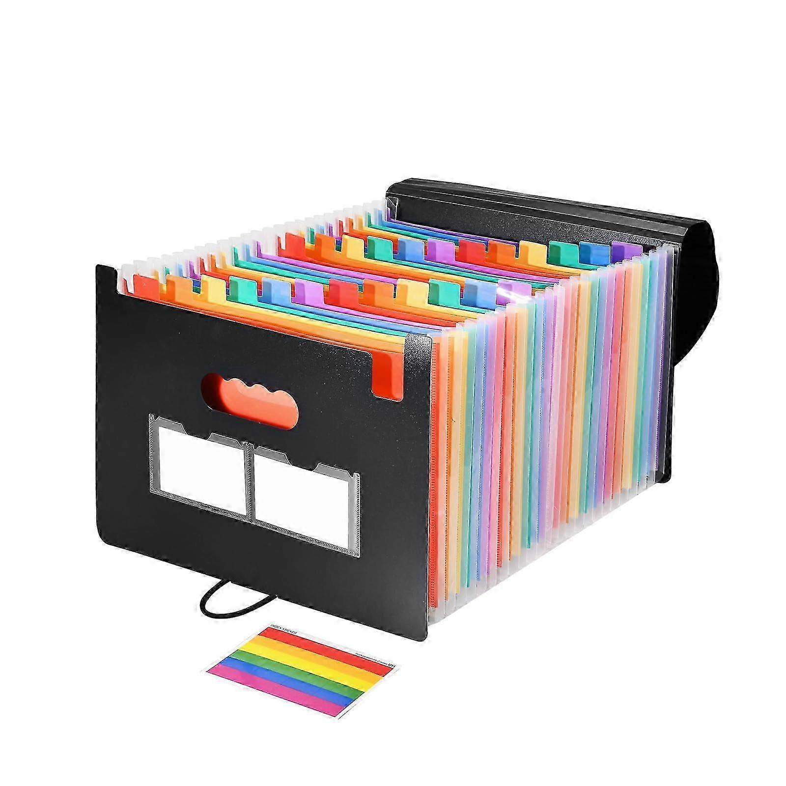 File Organizer, 26 Pocket Black Expanding File Folder for Letter A4 Size Documents, Durable Plastic Material