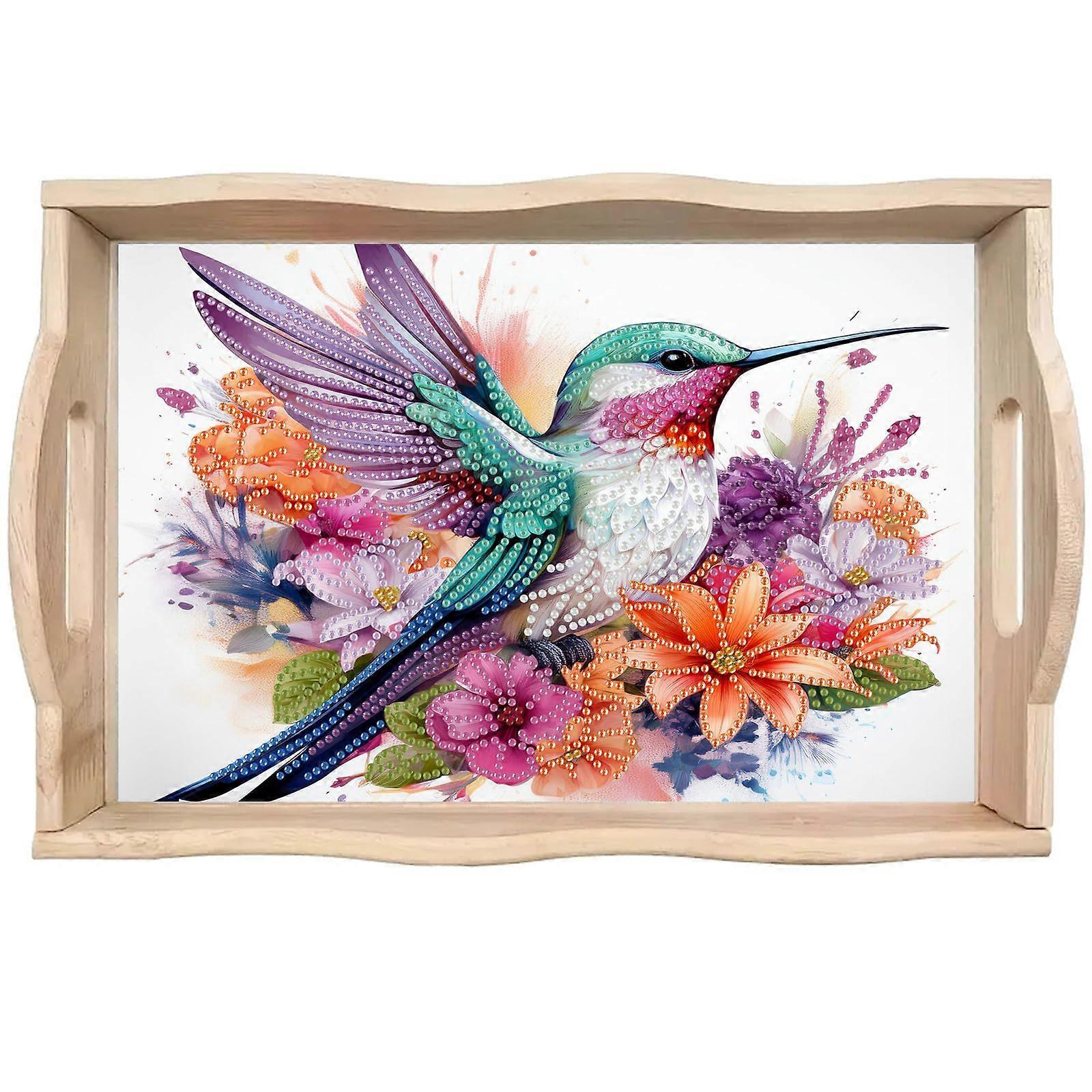 Diamond Serving Tray with Handles, Handmade Wooden Breakfast Tray, Elegant Diamond Art Design