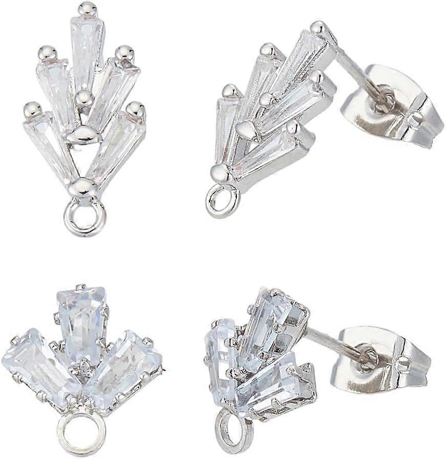 16Pcs 2 Styles Stud Earring Findings Clear Cubic Zirconia Post Stud with Loops Flower Earring Findings with 16Pcs Friction Ear Nuts for Jewelry Making