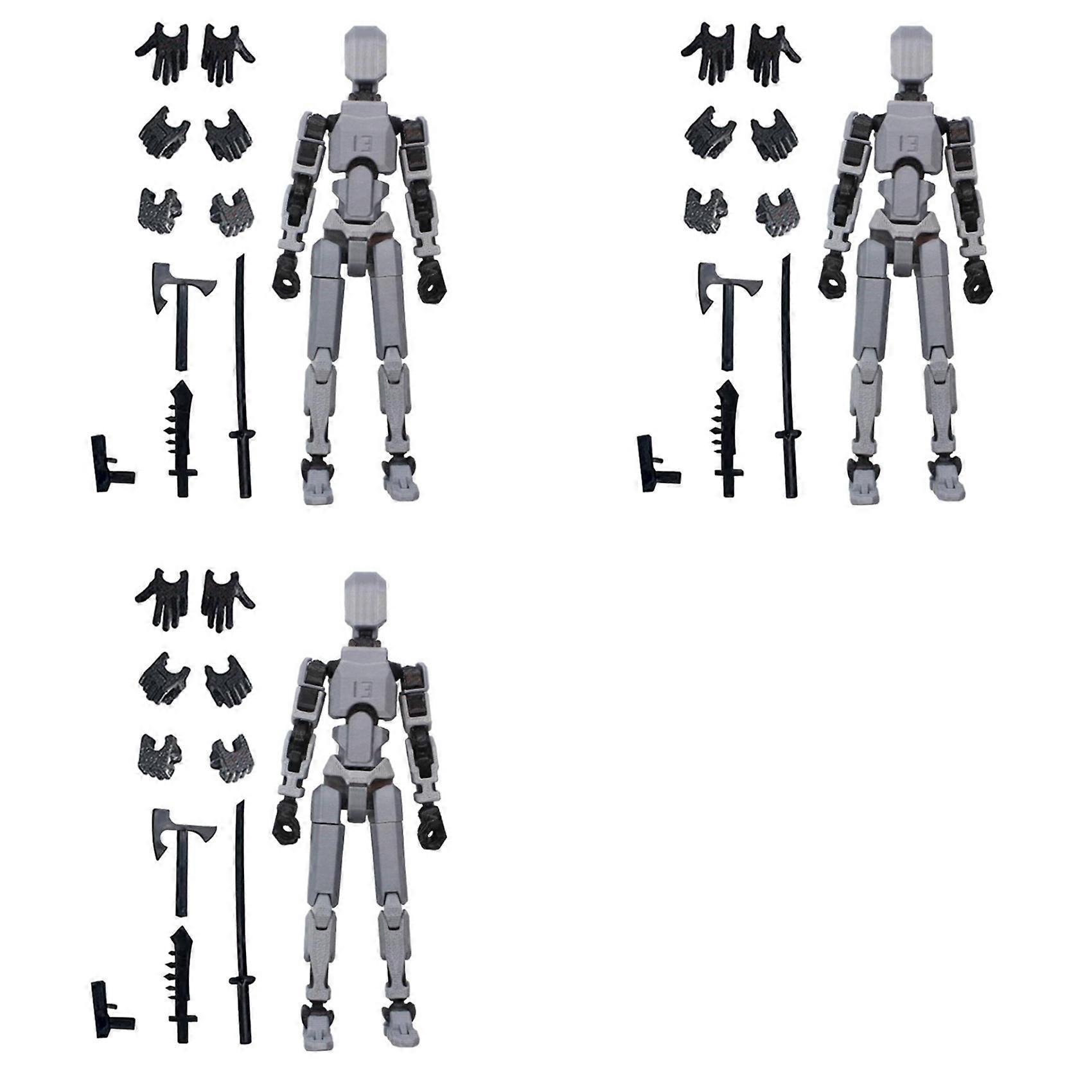 3X Robot Action Figure, 3D Printed with Full Articulation for Stop Motion Animation Gray