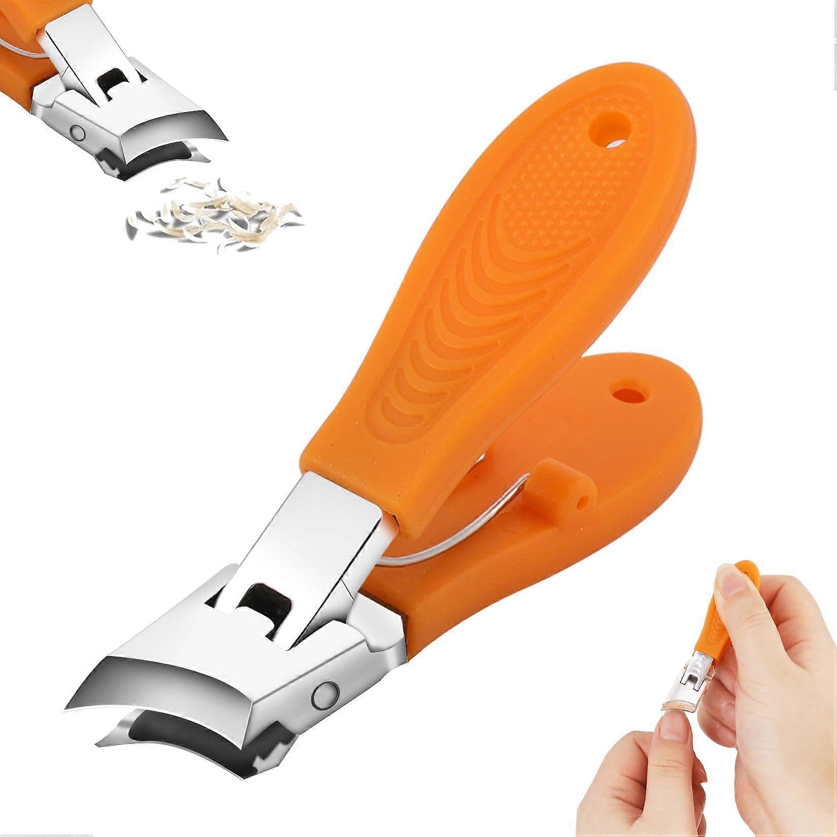 Wide Jaw Nail Clippers for Thick Toenails with Angled Curved Blades, AntiSlip Handle, Orange