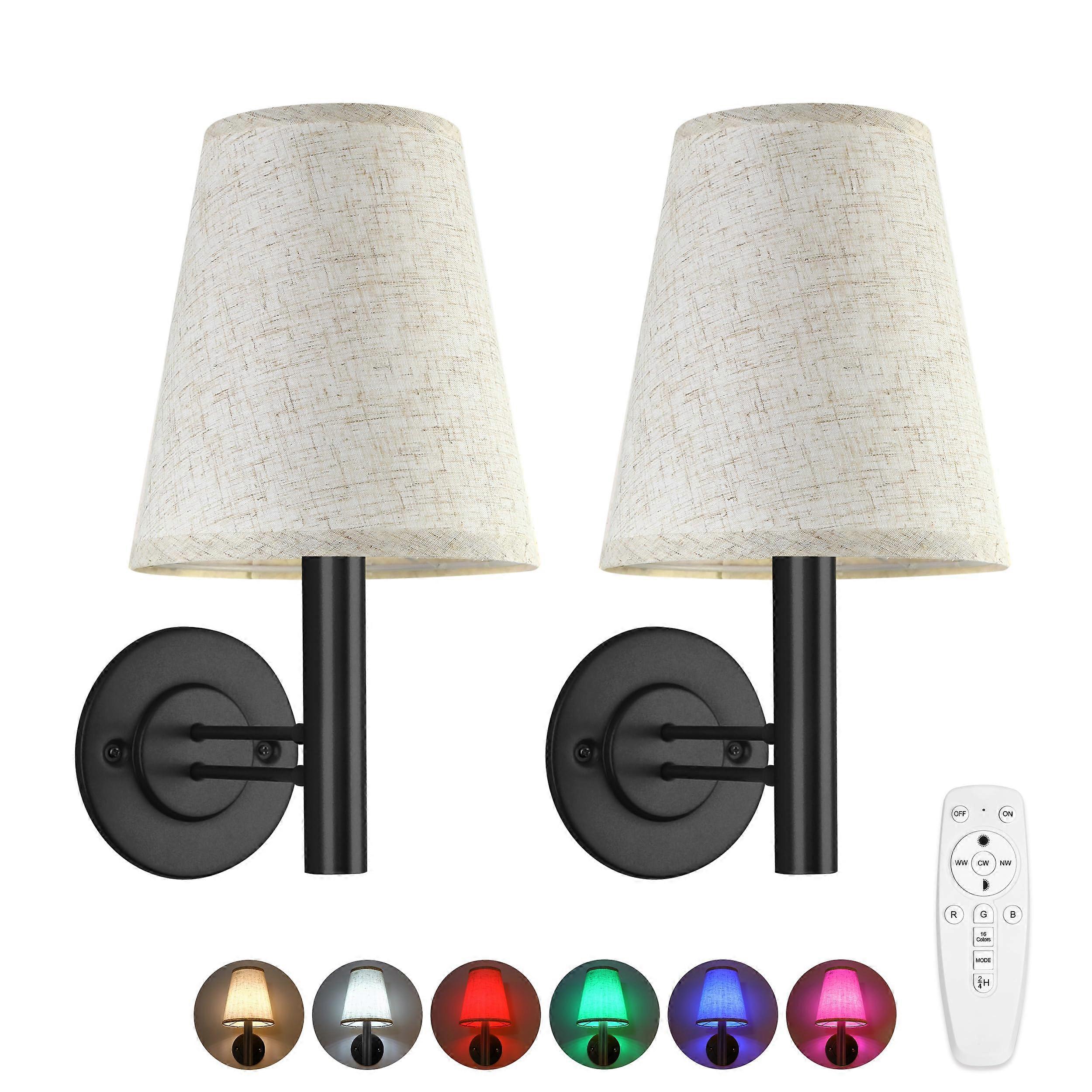 Rechargeable Wall Sconce Set of 2 with Remote and Touch Control, Wireless RGB LED Lamp for Bedroom