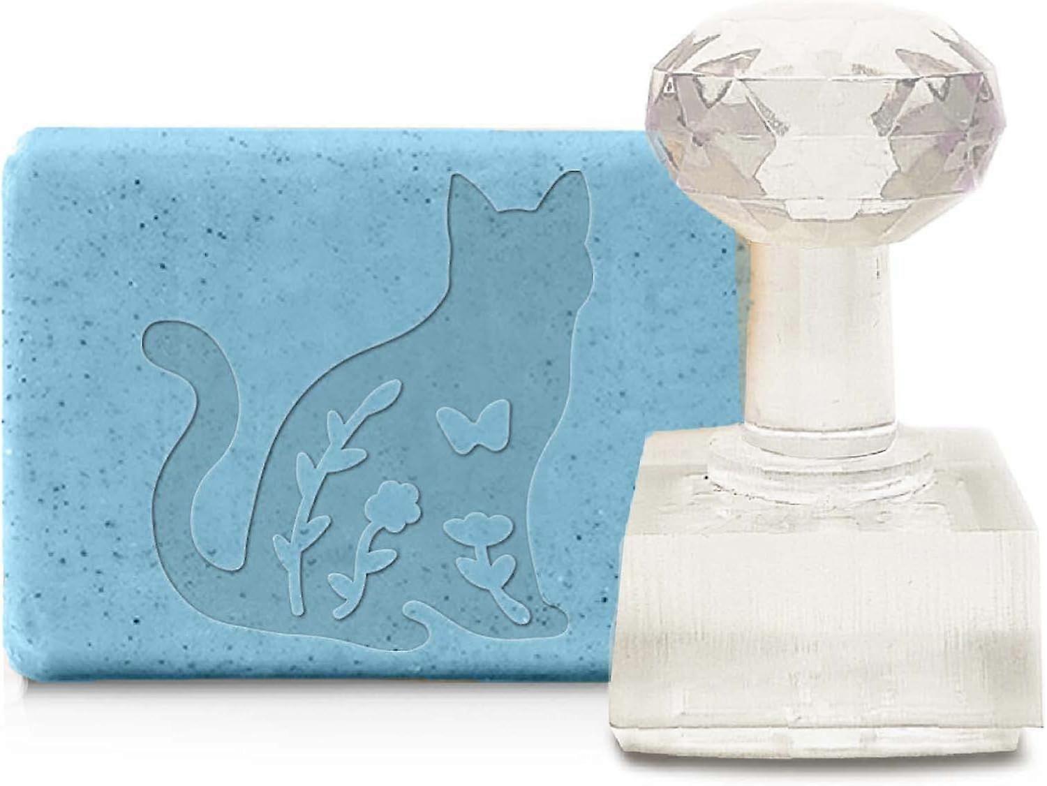 Acrylic Soap Stamp Cat Plant Handmade Soap Chapter Imprint Embossing with Handle 1.57" Embossing for DIY Clay Cookie Pottery Stamp Biscuits Gummier Ar