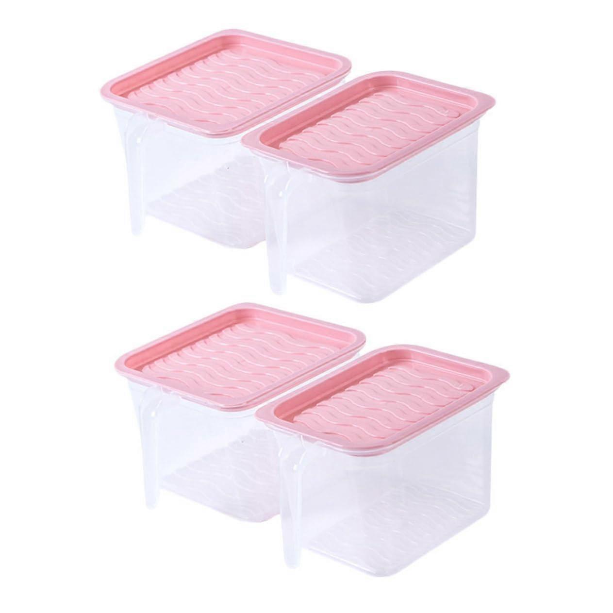 4Pcs Kitchen Storage Containers Airtight Pink Stackable Fridge Boxes for Fruits and Vegetables
