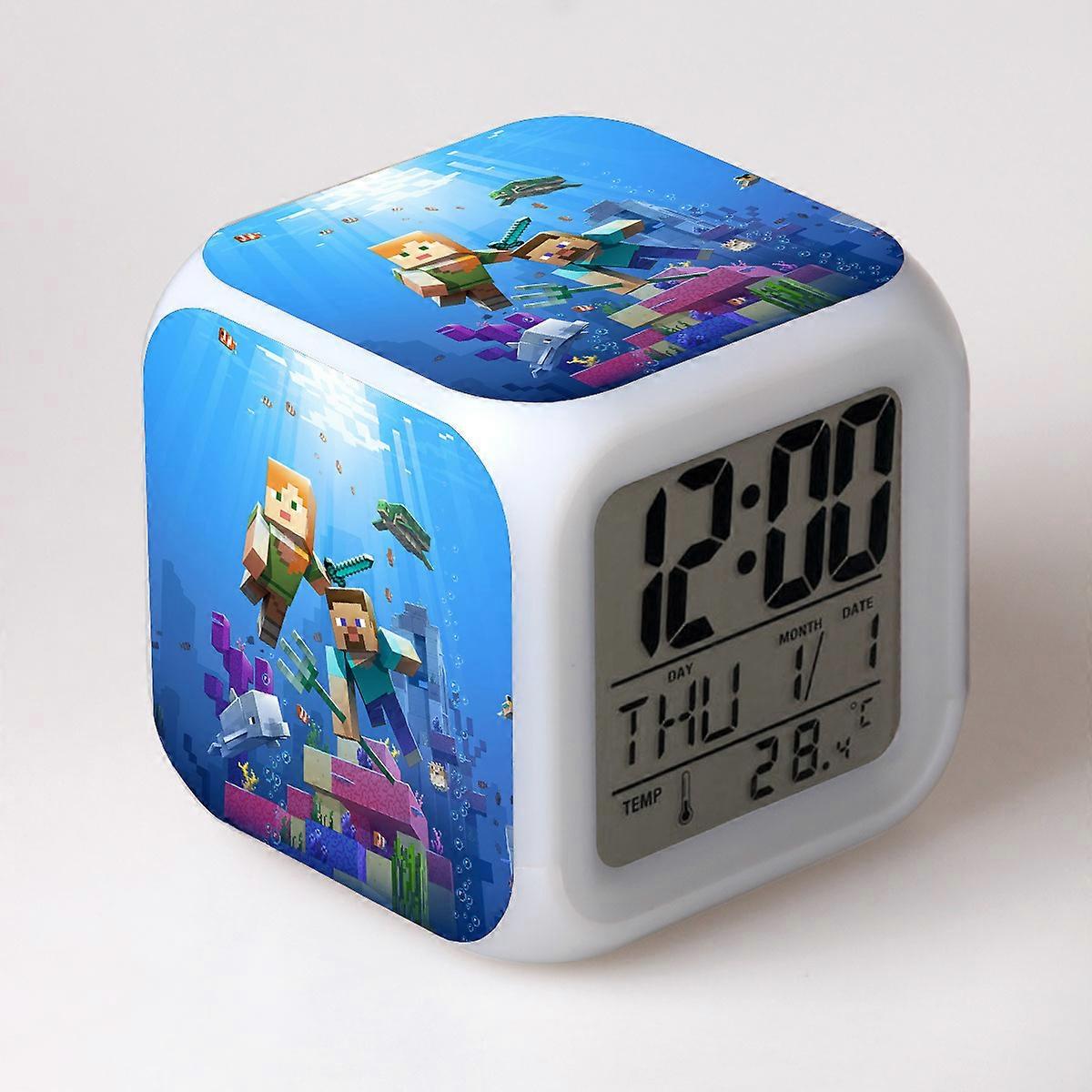 Minecraft alarm clock, color-changing square alarm clock, LED night light gift.