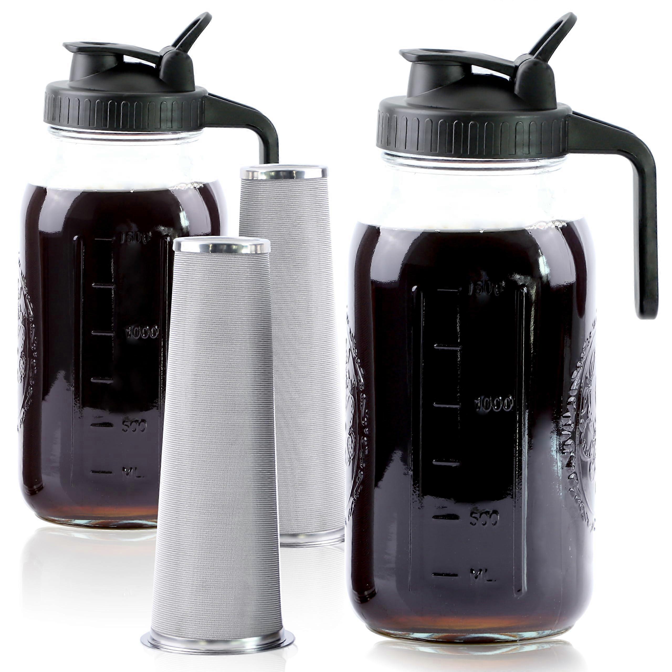 Cold Brew Coffee Maker 64 Oz Mason Jar Pitcher with Stainless Steel Filter and Airtight Lid