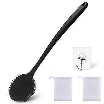 Dual-Sided Silicone Shower Brush - Long Handle Back Scrubber for Exfoliation & Massage, Creates Rich Lather