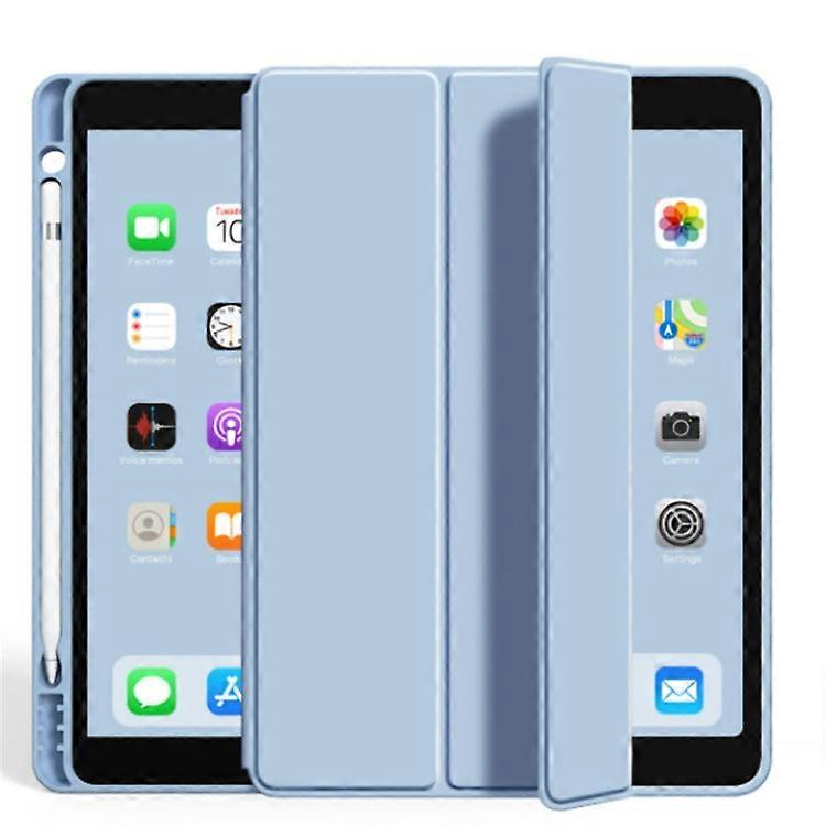 Capa elegante para iPad 5/6/Air 1/2 de 9,7 polegadas, em silicone azul celeste, com compartimento para caneta.