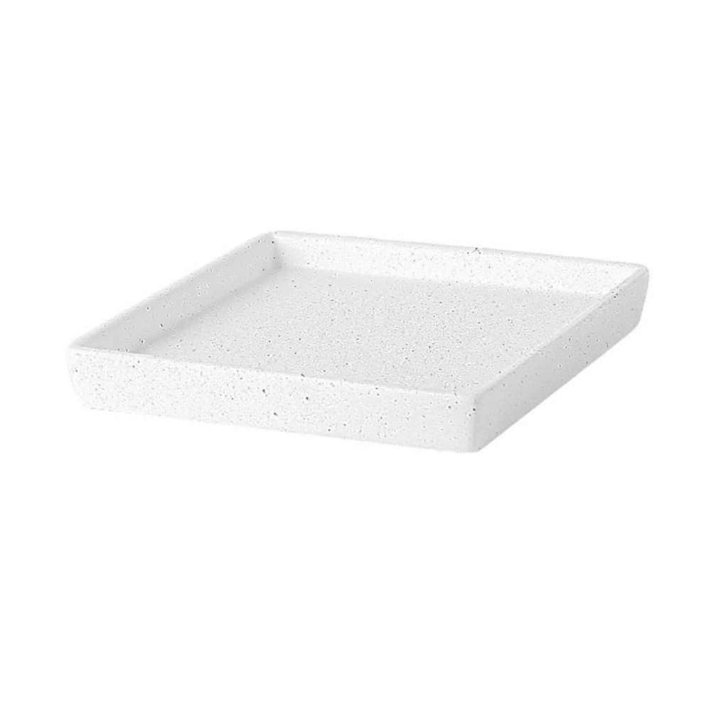White Ceramic Plant Tray with Elegant Dot Pattern, Small Square Flower Pot Saucer for Indoor Use
