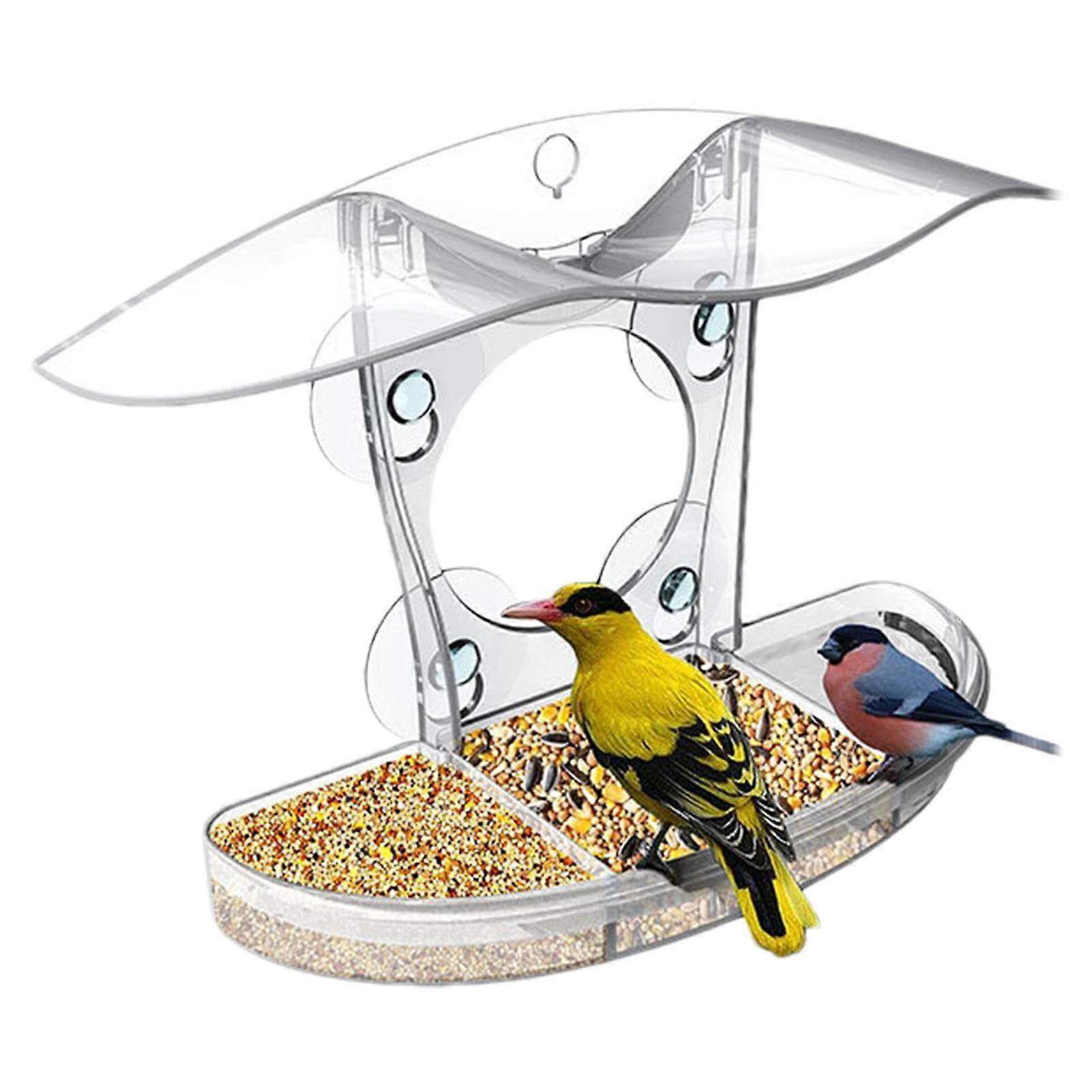Clear Window Bird Feeder with Strong Suction Cups, Acrylic Squirrel Proof Design and Removable Tray