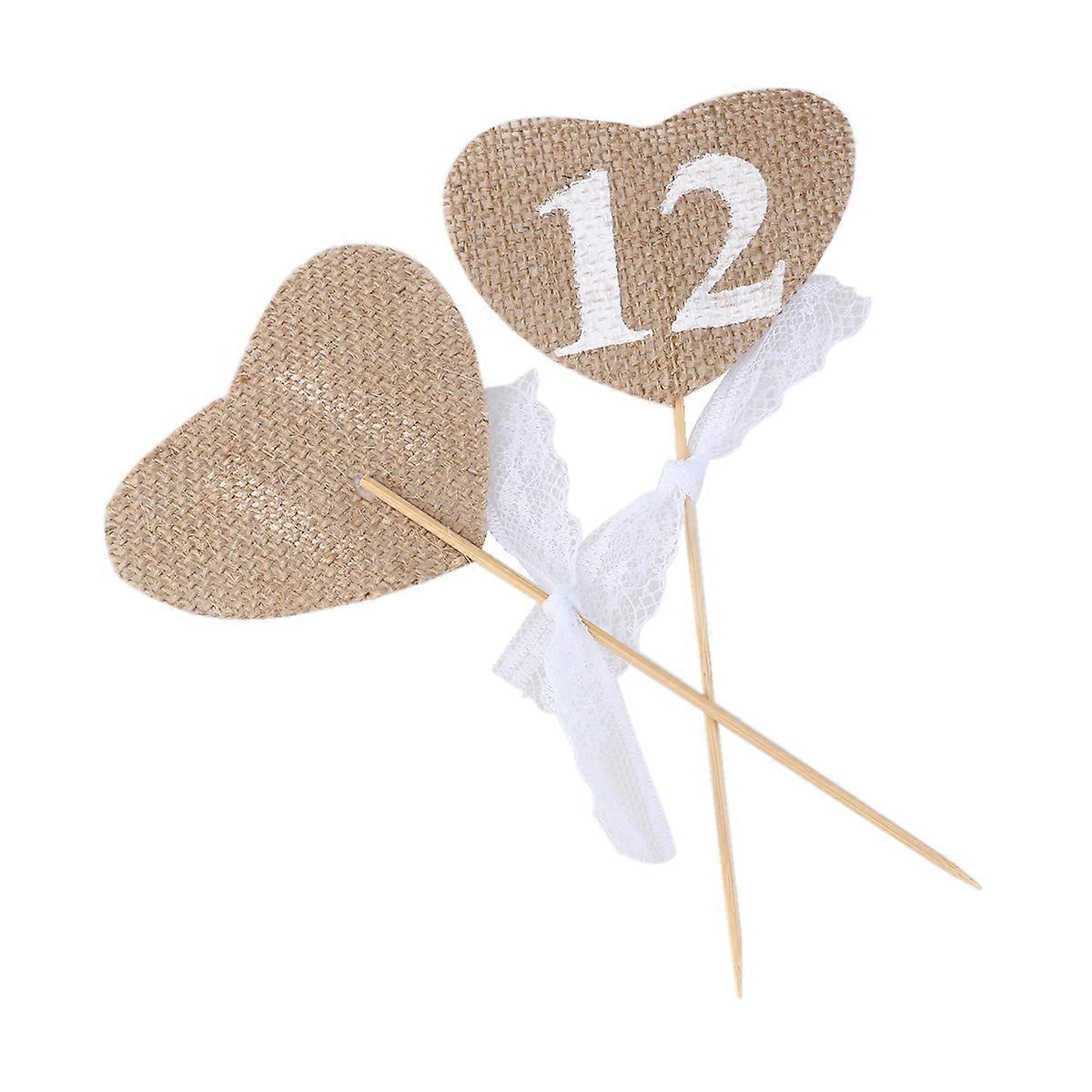 Rustic Jute Table Numbers for Wedding Decor 10Pcs Heart Shape Banner