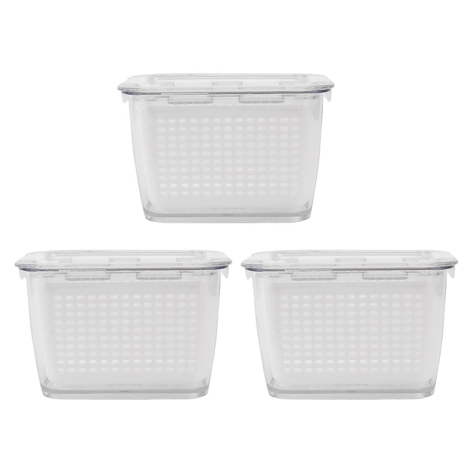 Refrigerator Fresh Boxes 3Pcs Food Drainage Containers Kitchen Use White Plastic Efficiency