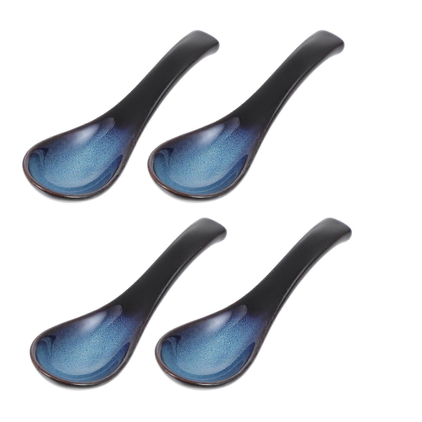 Japanese Ceramic Spoon Ceramic Soup Spoon for Kitchen Use 12Pcs Set Blue