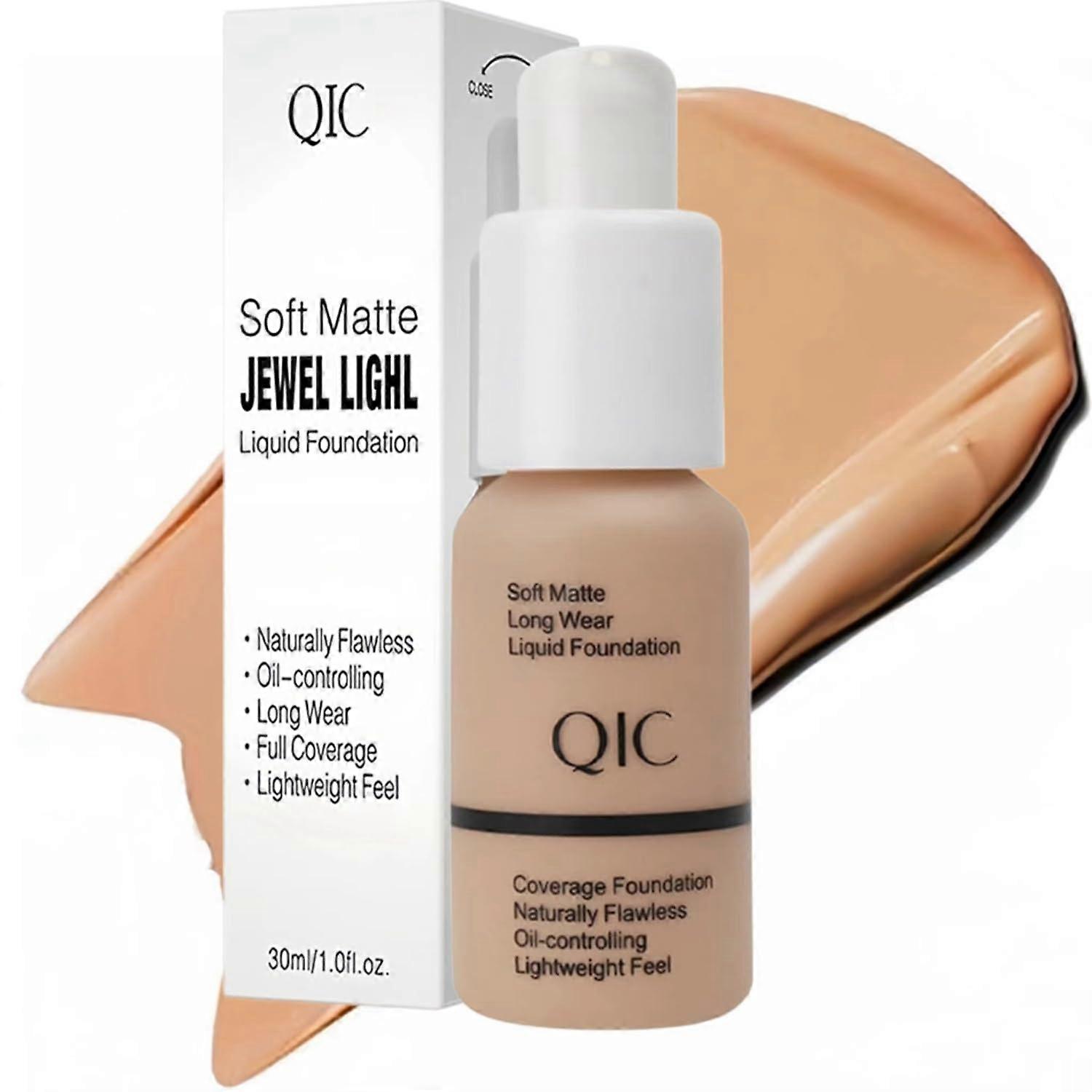 Liquid Foundation Full Coverage 24HR Wear Waterproof Oil Control Soft Matte Buff Beige 1oz