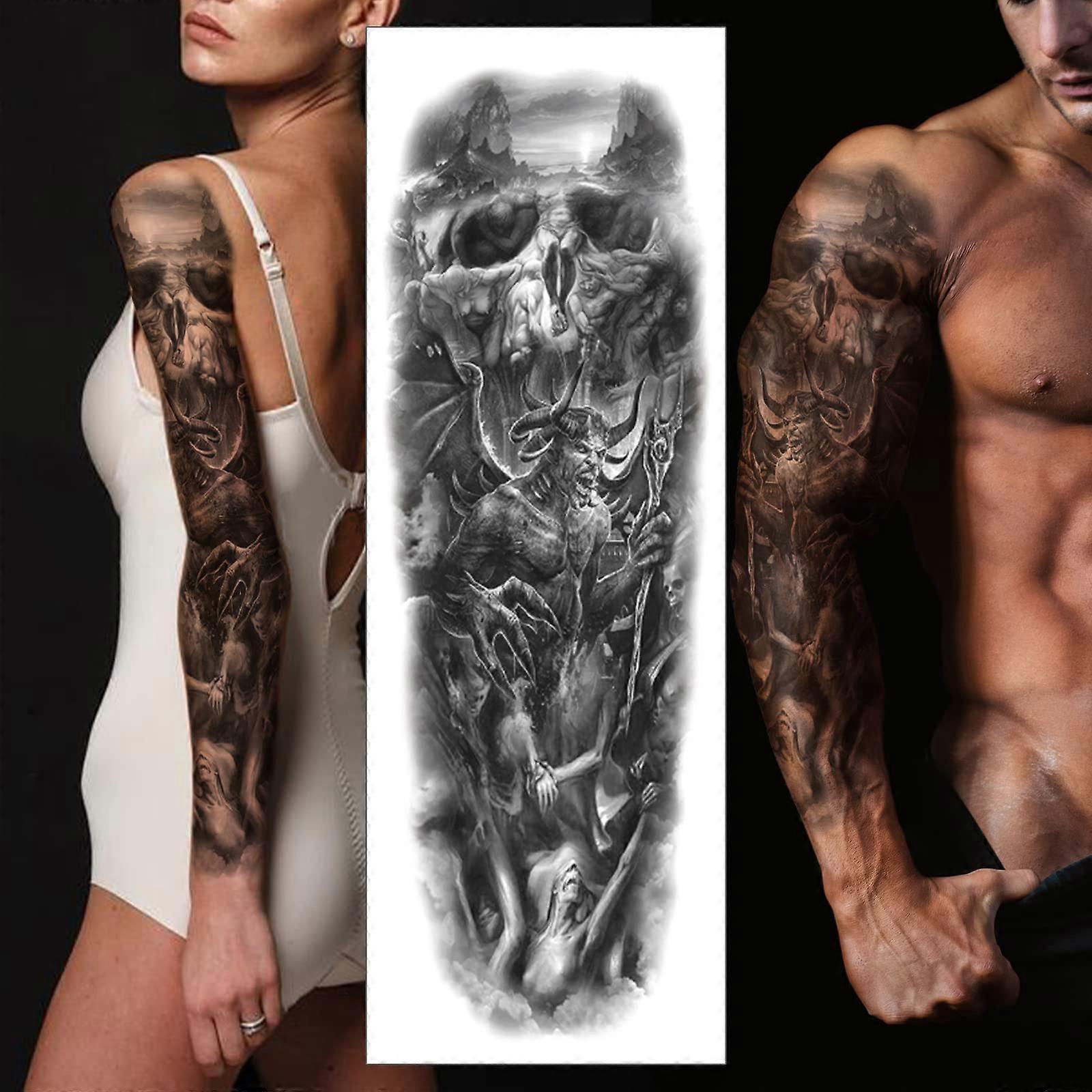Temporary Tattoo Sleeve Waterproof Full Arm Coverage Realistic 3D Devil Design Extra Large Sticker