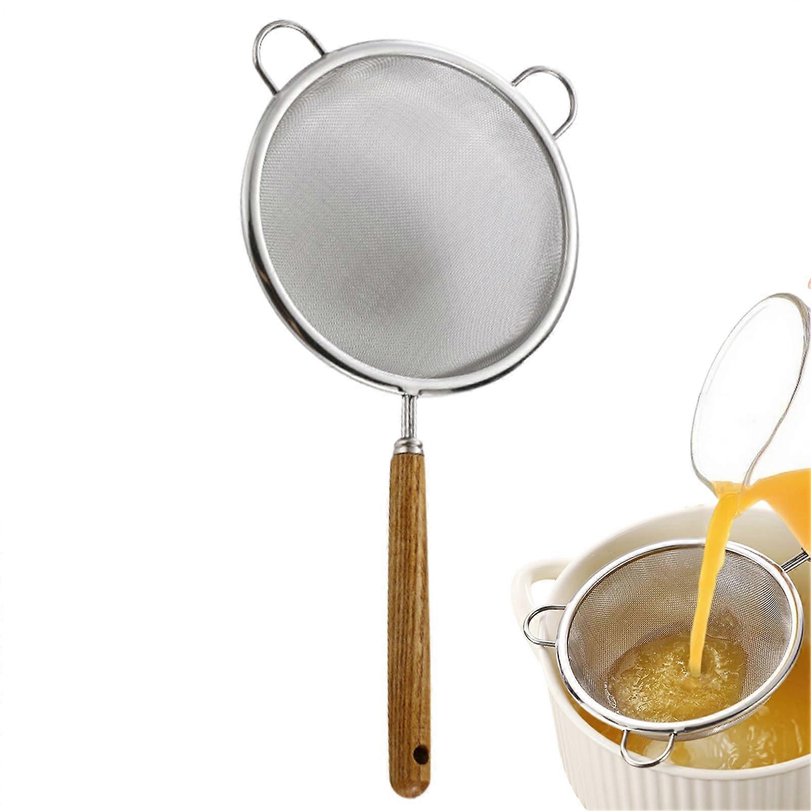 Stainless Steel Kitchen Strainer with Double Hook Fine Mesh Sifter for Pasta Vegetables Baking