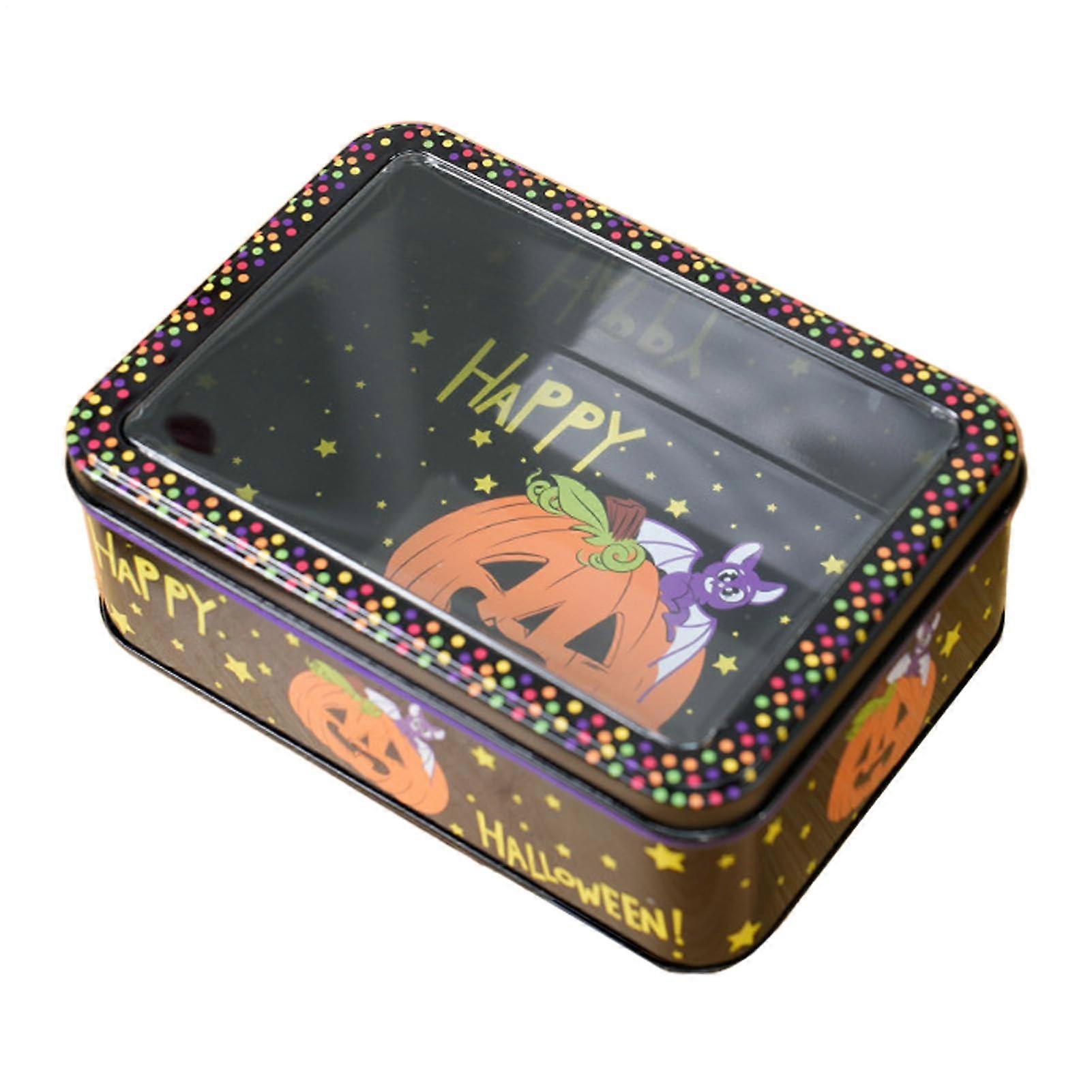 Halloween Cookie Tin with Festive Design for Treats Storage, Rectangular Pumpkin Black Gift Box