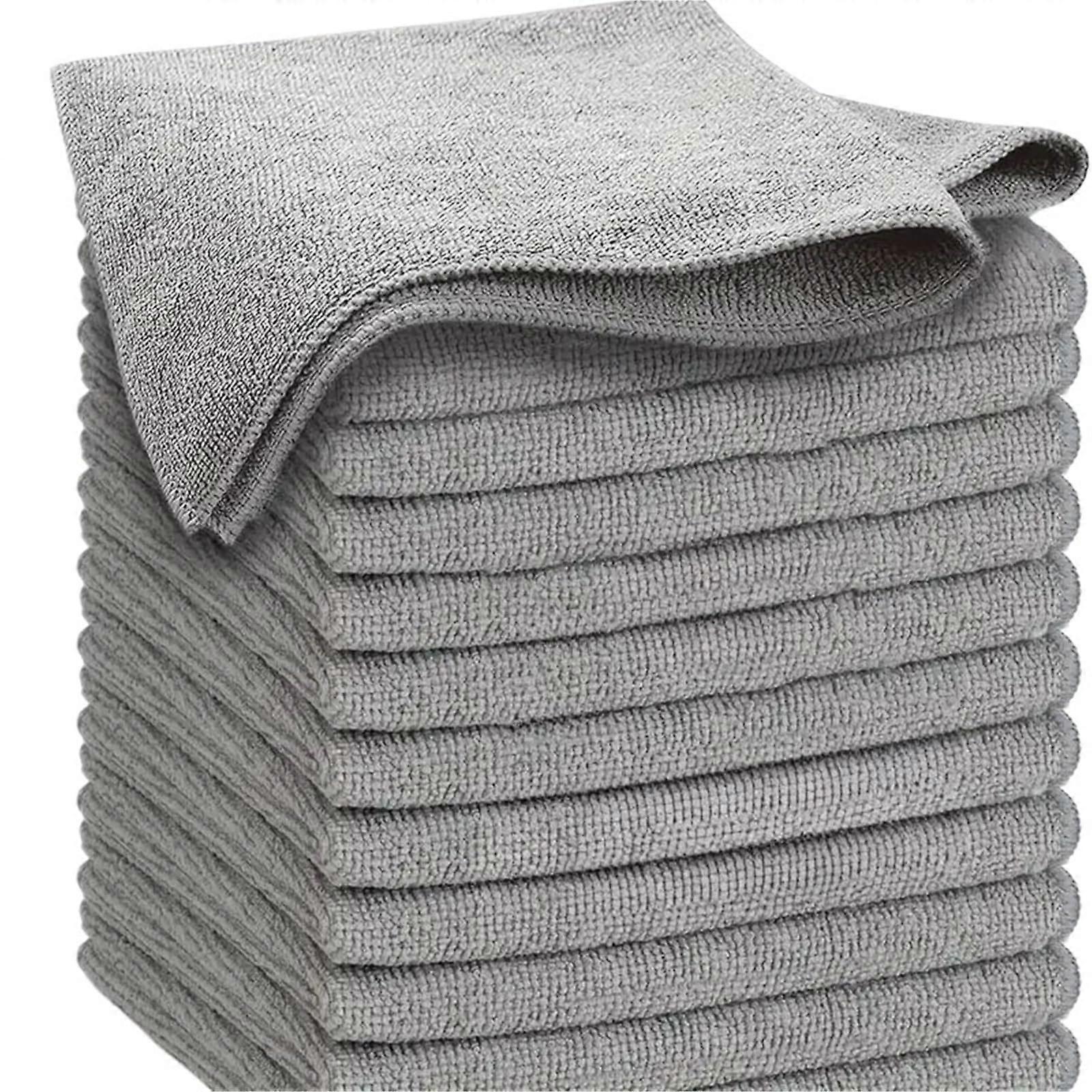 50PCS Gray Bamboo Charcoal Microfiber Kitchen Cleaning Cloths, Thickened Absorbent AntiGrease Dish Rags