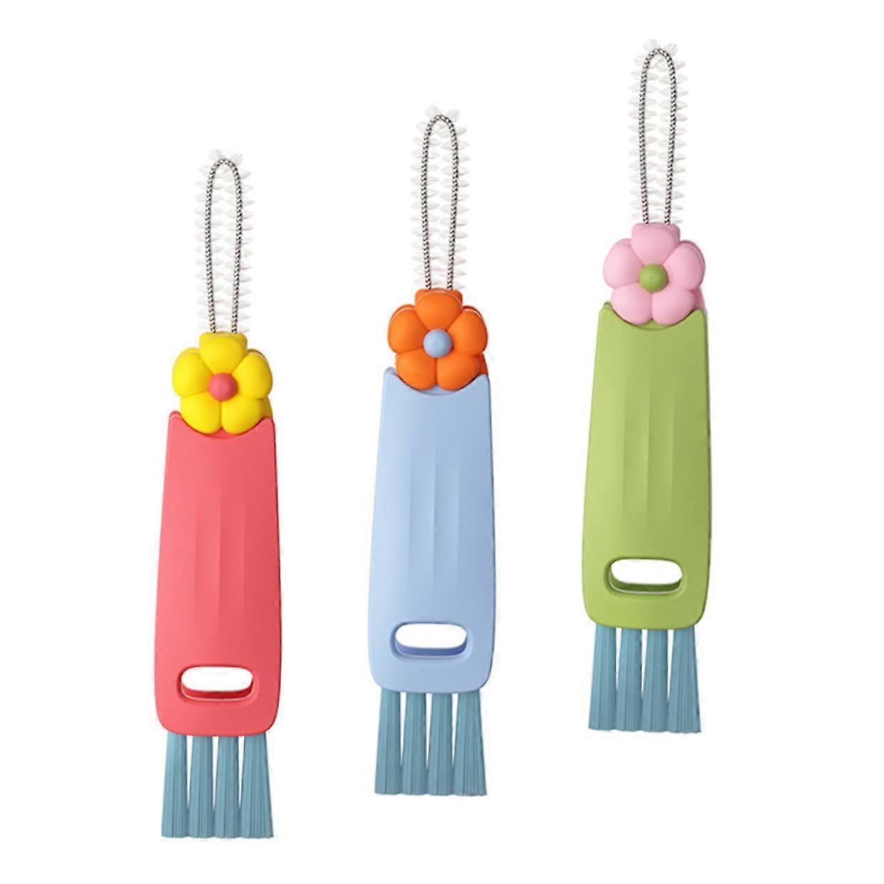 3pcs Groove and Crevice Cleaning Brush Set, Compact MultiUse Reusable Tools, Red Blue Green