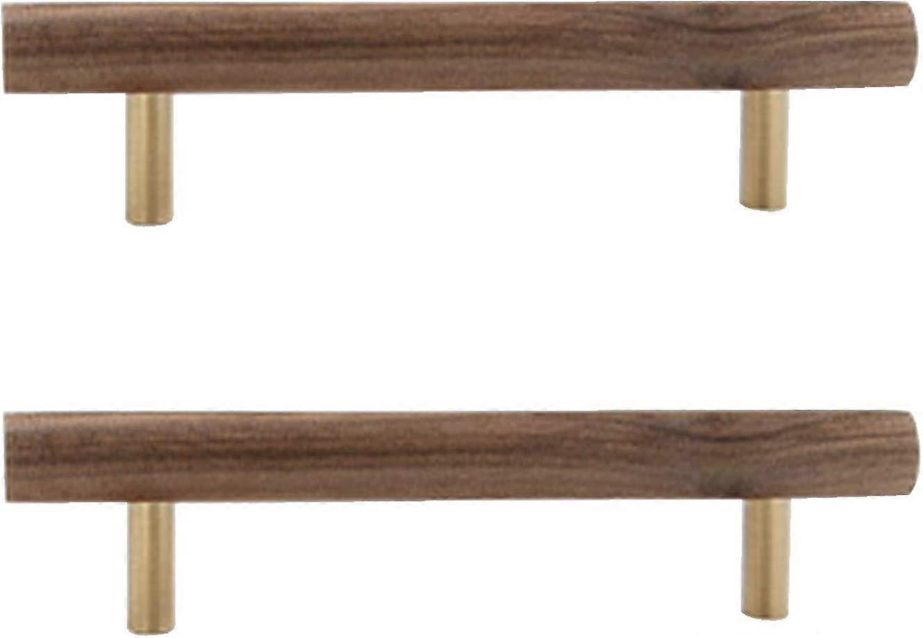 Solid Brass and Walnut Cabinet Handles, Wooden Drawer Pulls 96mm, T Bar Cupboard Hardware 2pcs