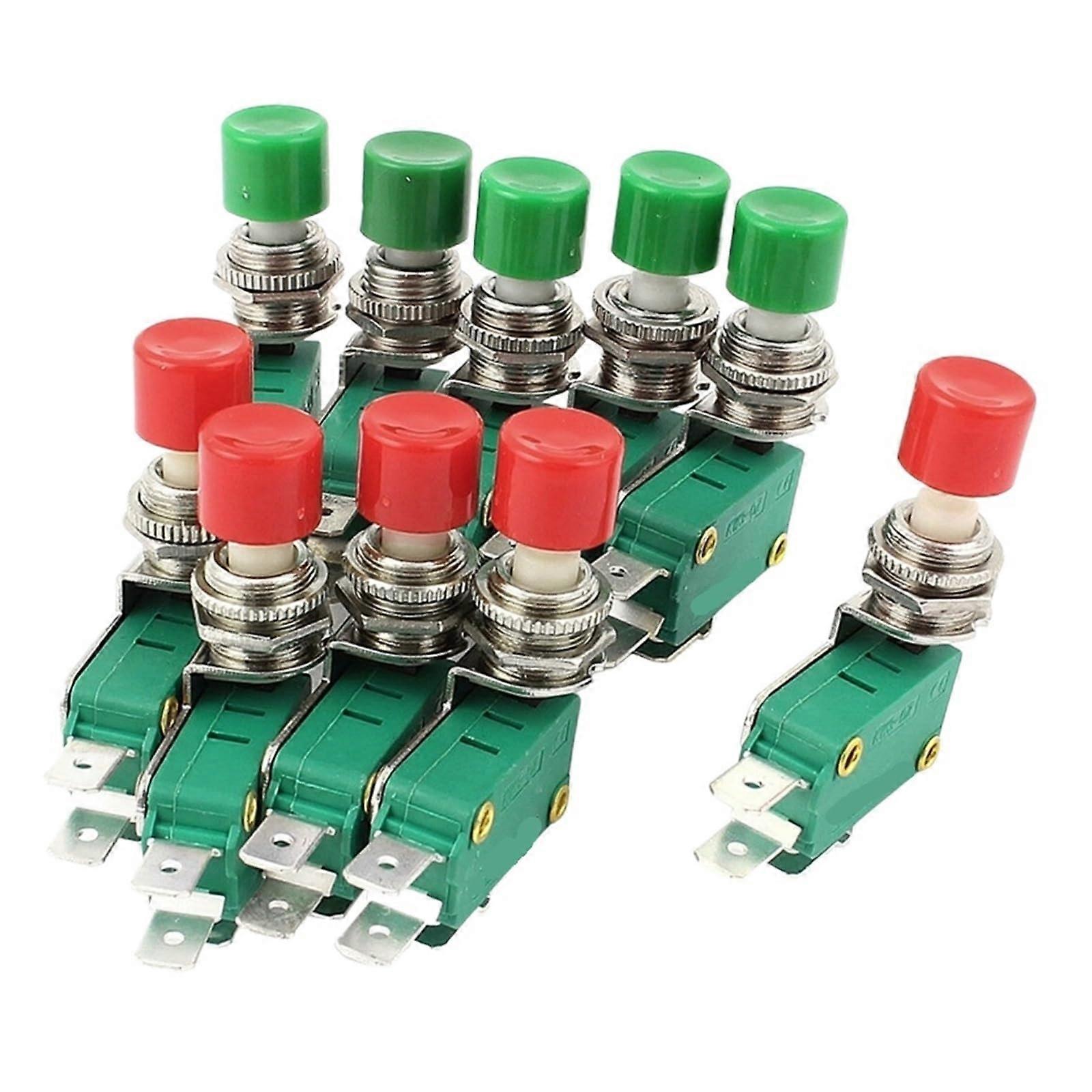 10pcs SPDT Momentary Push Button Switch Red and Green Actuator 16A 125V/250V AC