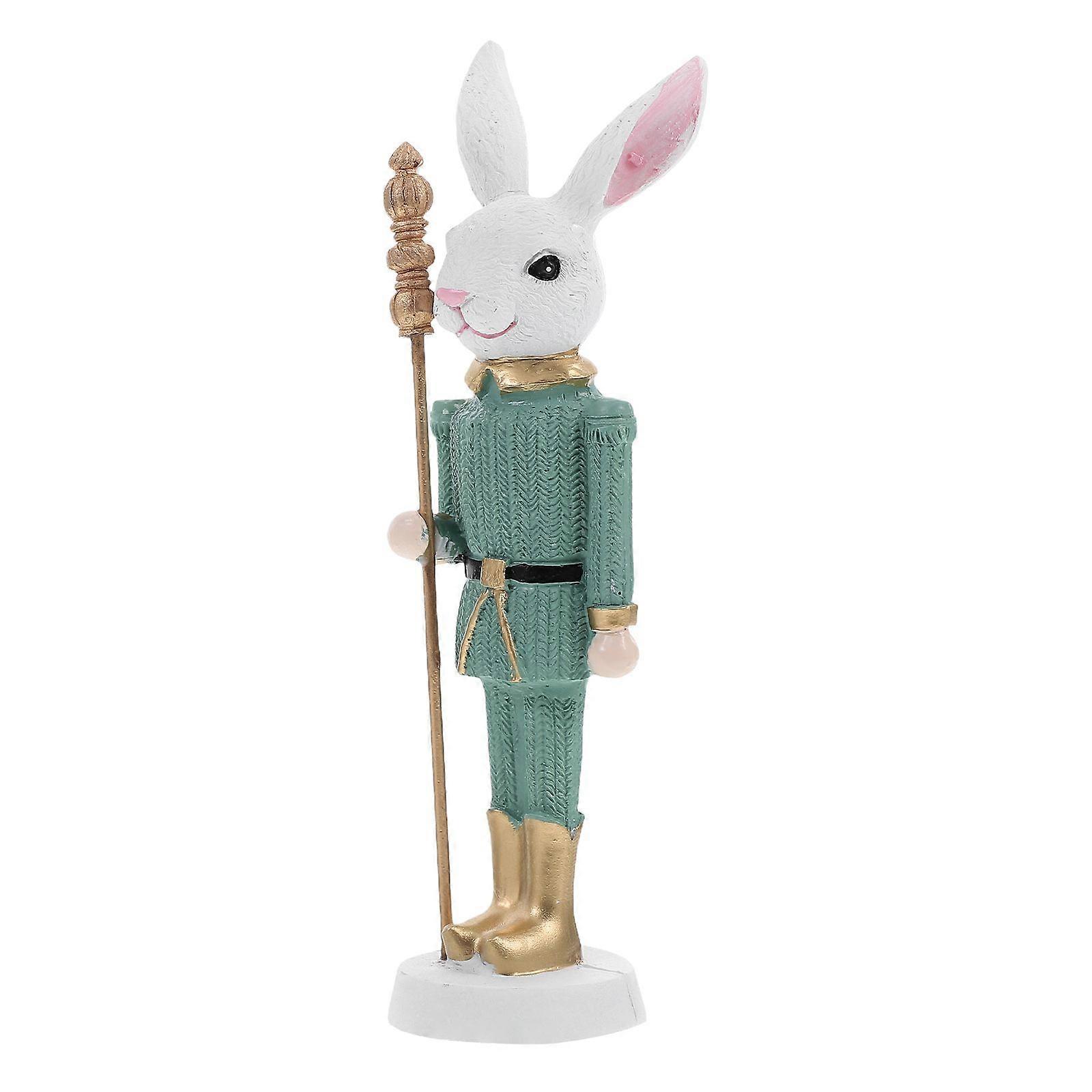 Easter Rabbit Statue Nutcracker Decor Cute Resin Bunny Figurine For Spring Party Decorations Easter Garden Decor