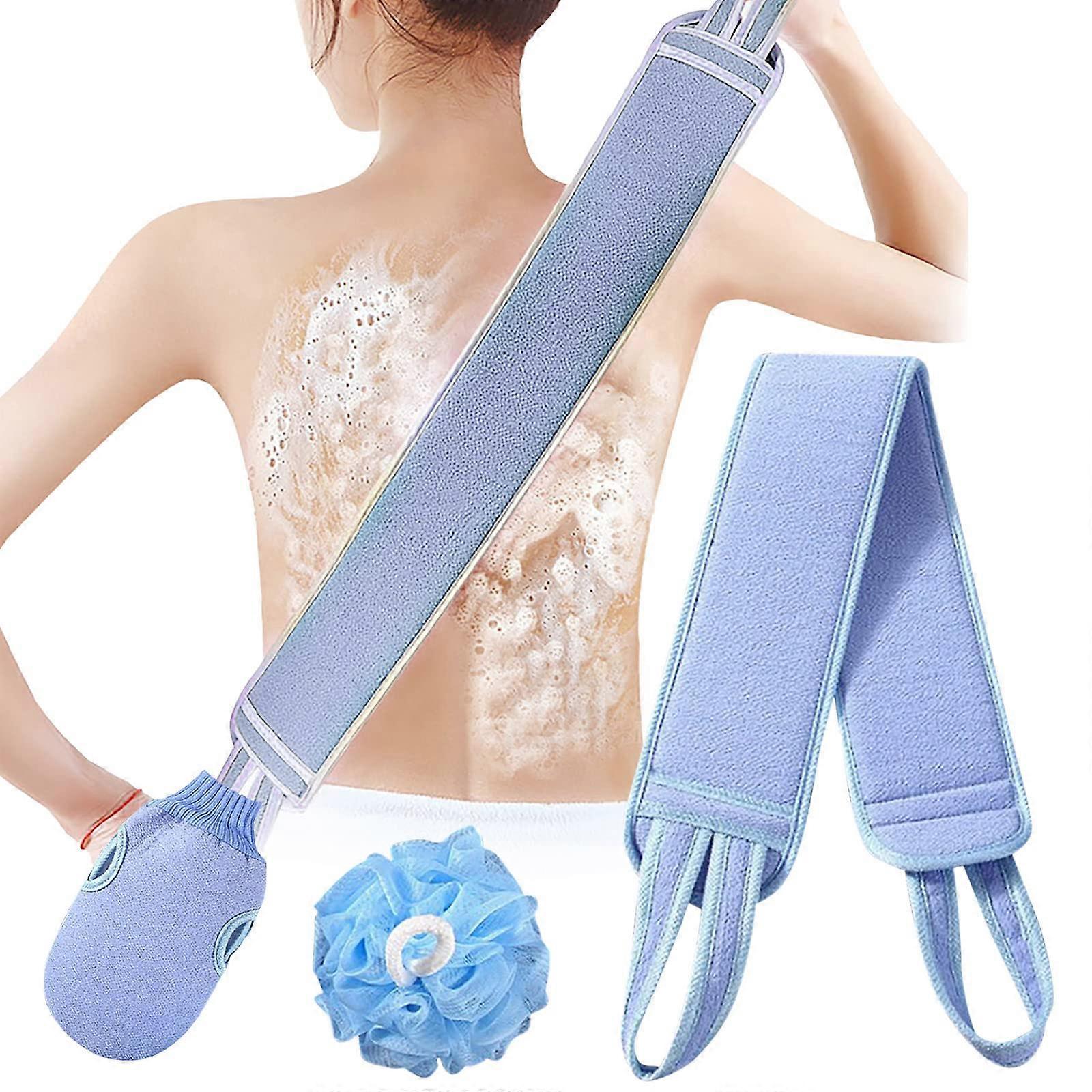 Bath Shower Set with Long Handle Back Scrubber, 3 Piece Exfoliating Body Brush Kit for Deep Cleaning