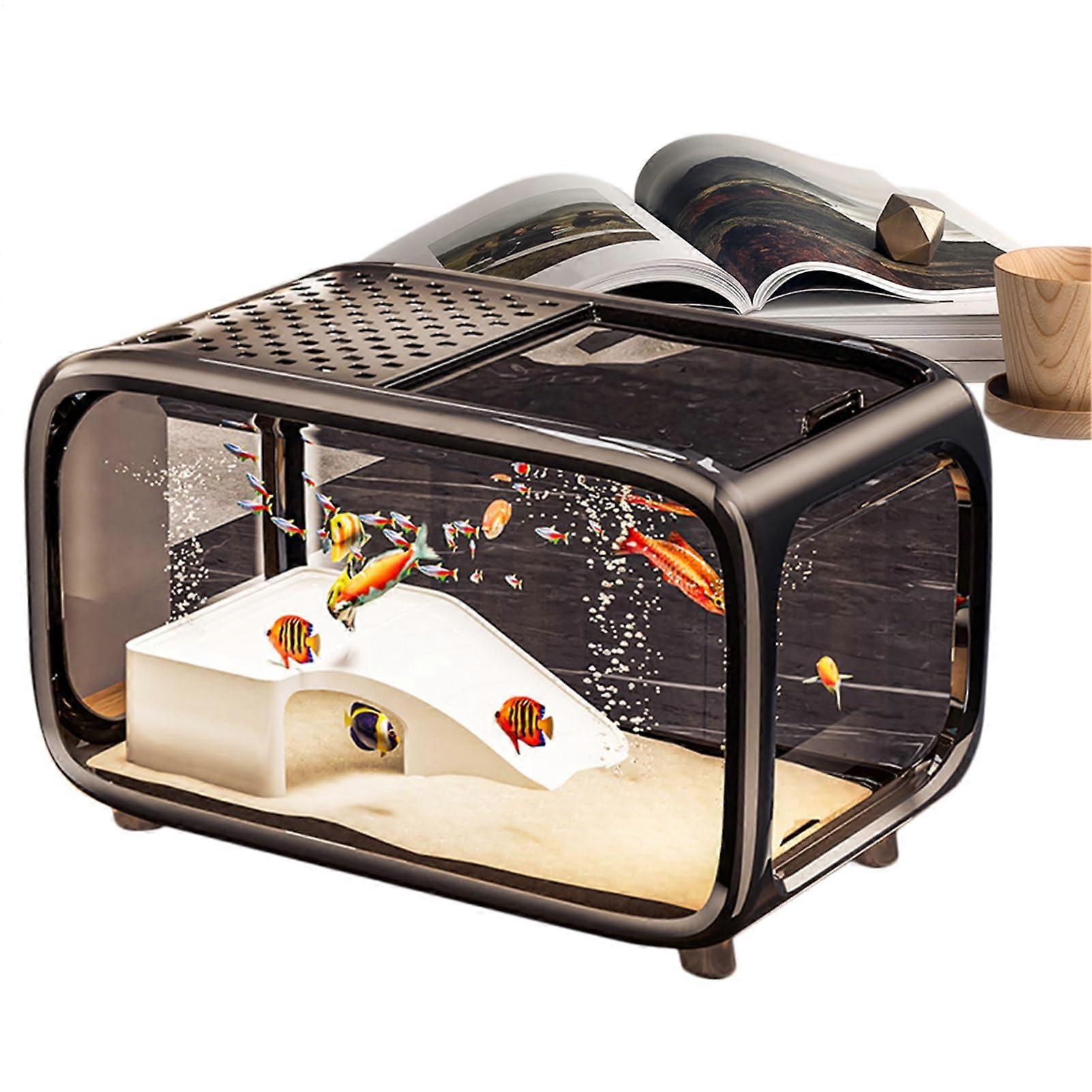 Clear Acrylic Betta Fish Tank with PushPull Lid for Easy Maintenance and Desktop Aquarium Display