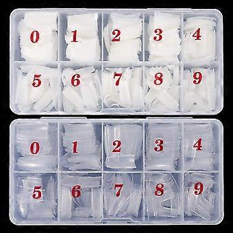 Juego de 1000 uñas postizas acrílicas con forma de ataúd, con media cubierta y caja, transparentes y naturales.